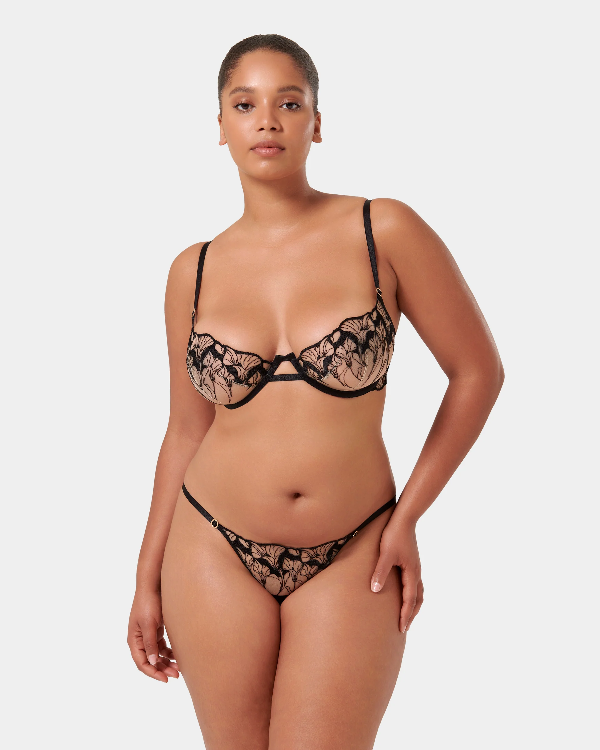 Kalmia Floral Embroidered Bra Black