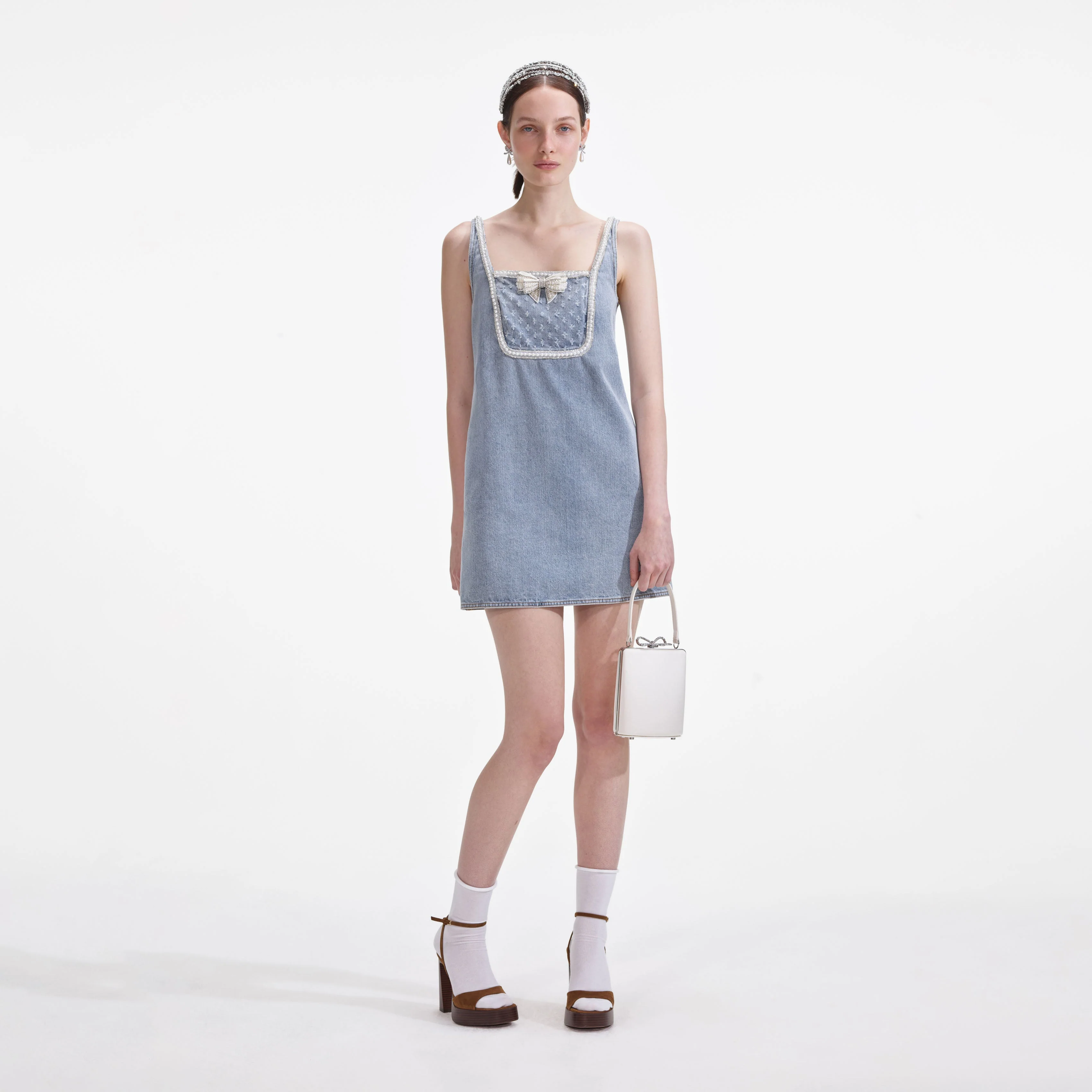 Light Blue Denim Bow Mini Dress