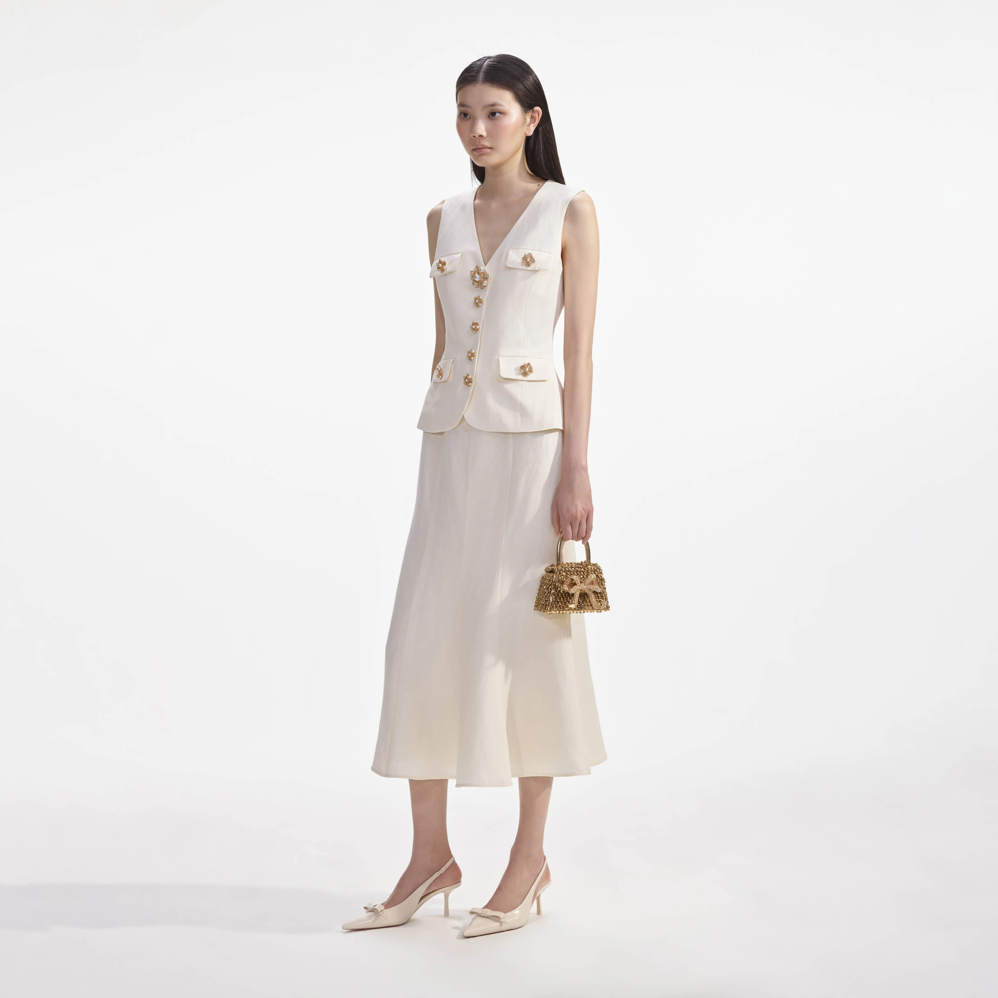 Cream Linen Midi Dress