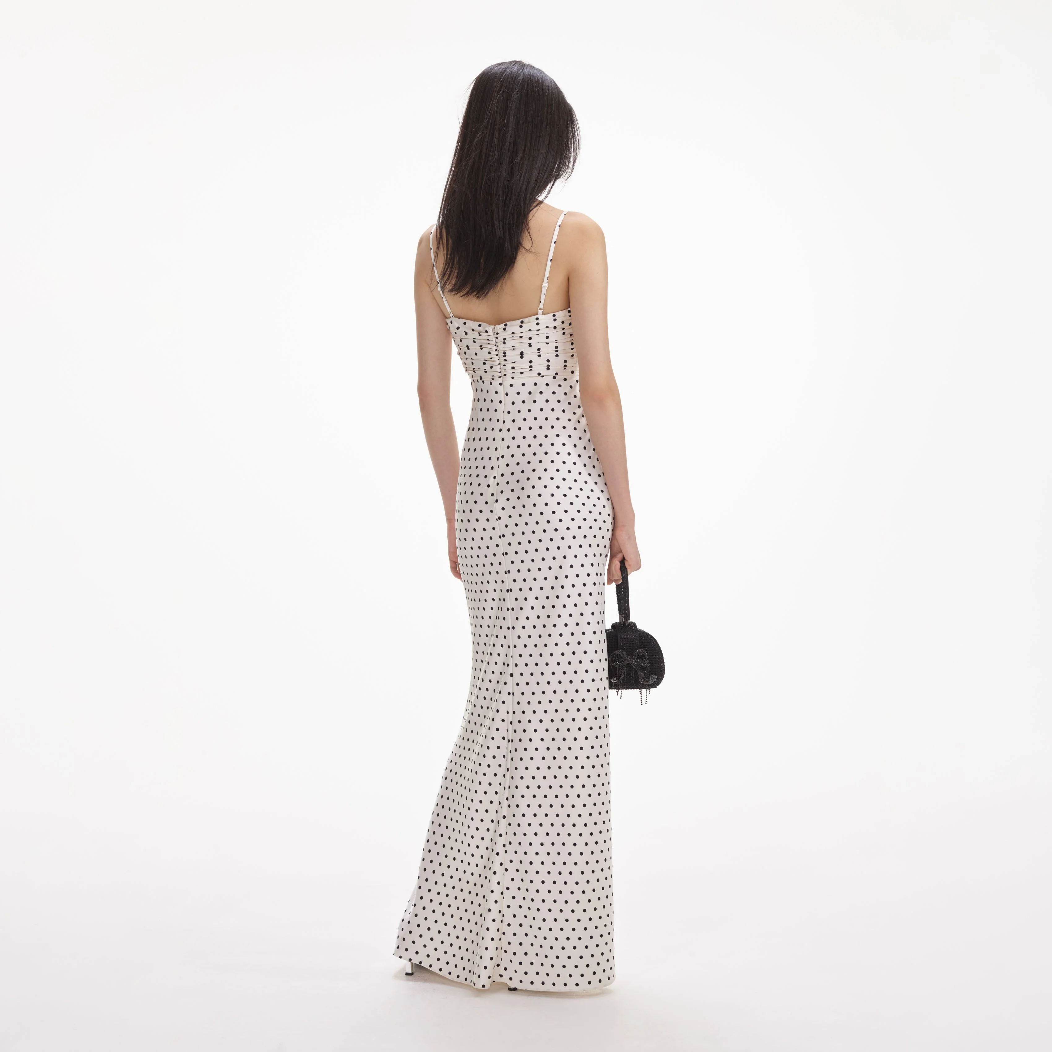 Cream Polka Dot Satin Maxi Dress