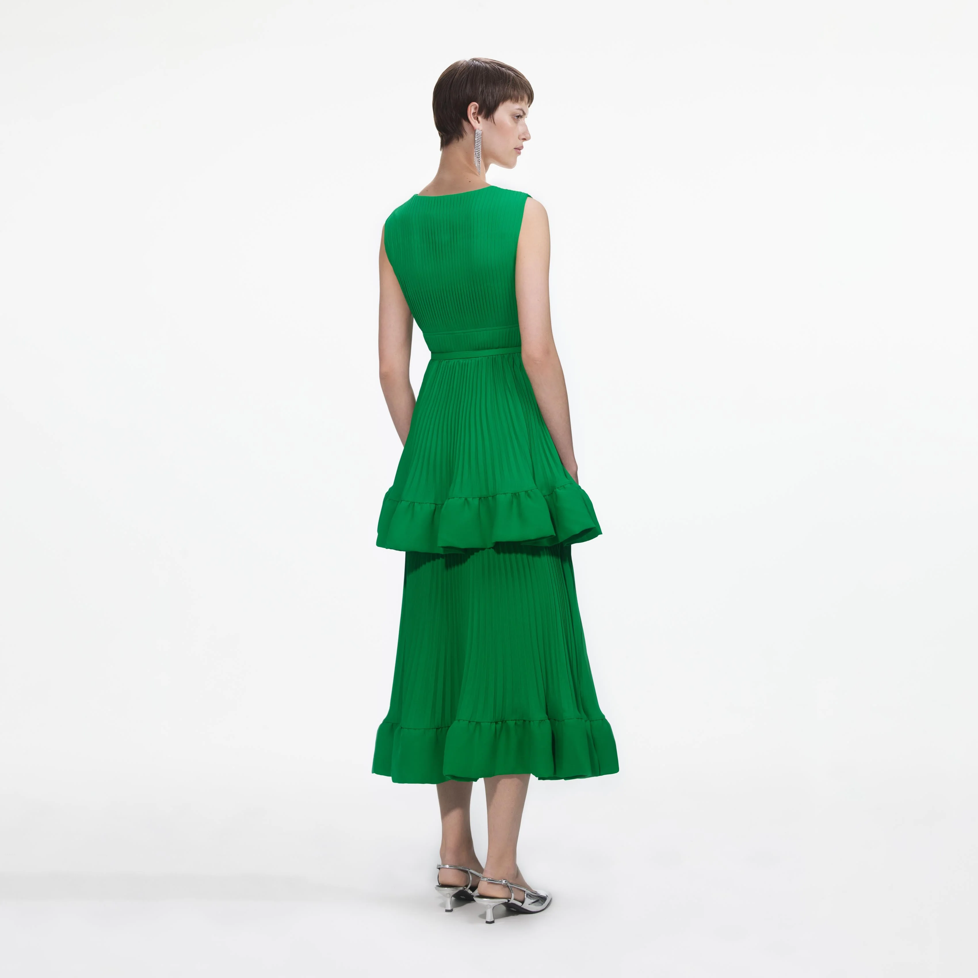 Green Tiered Chiffon Midi Dress