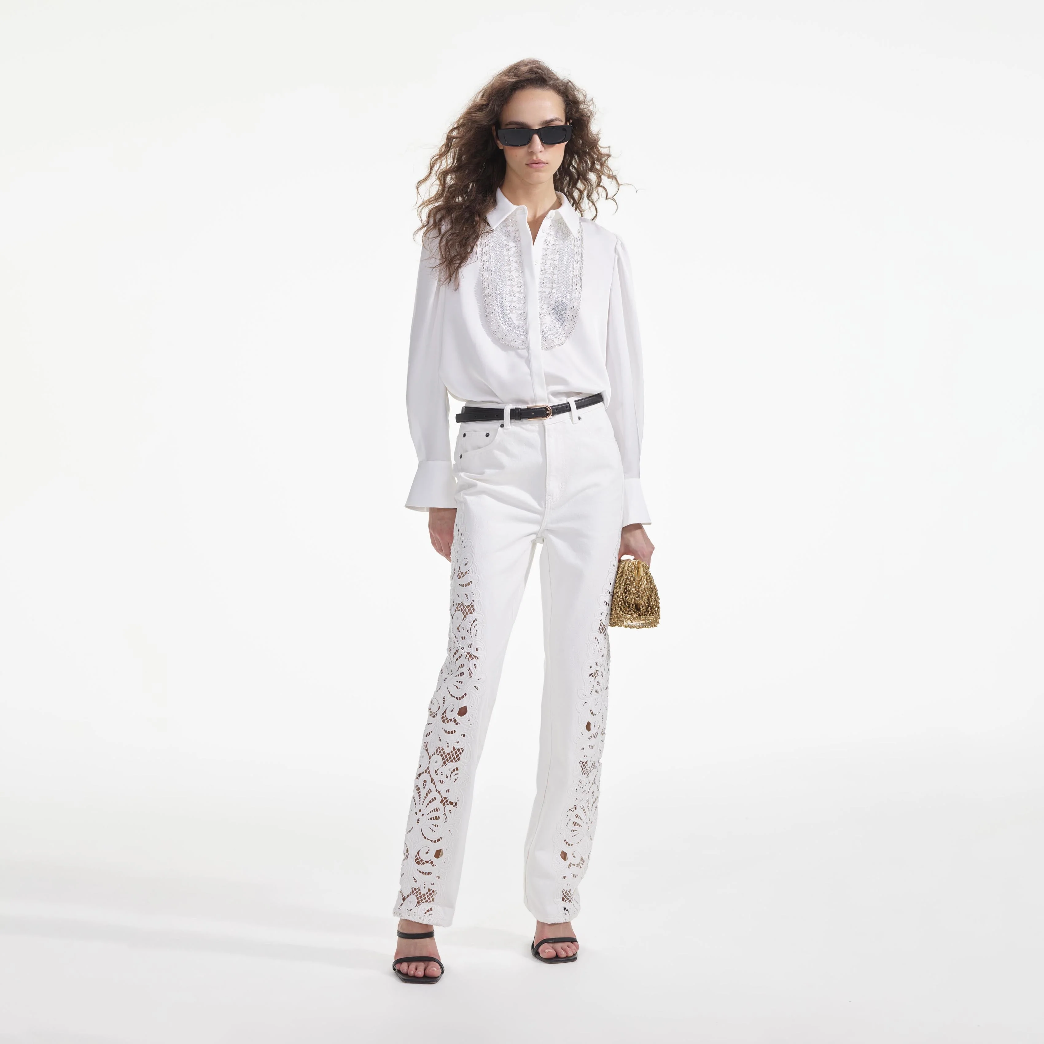 White Cutwork Denim Jeans