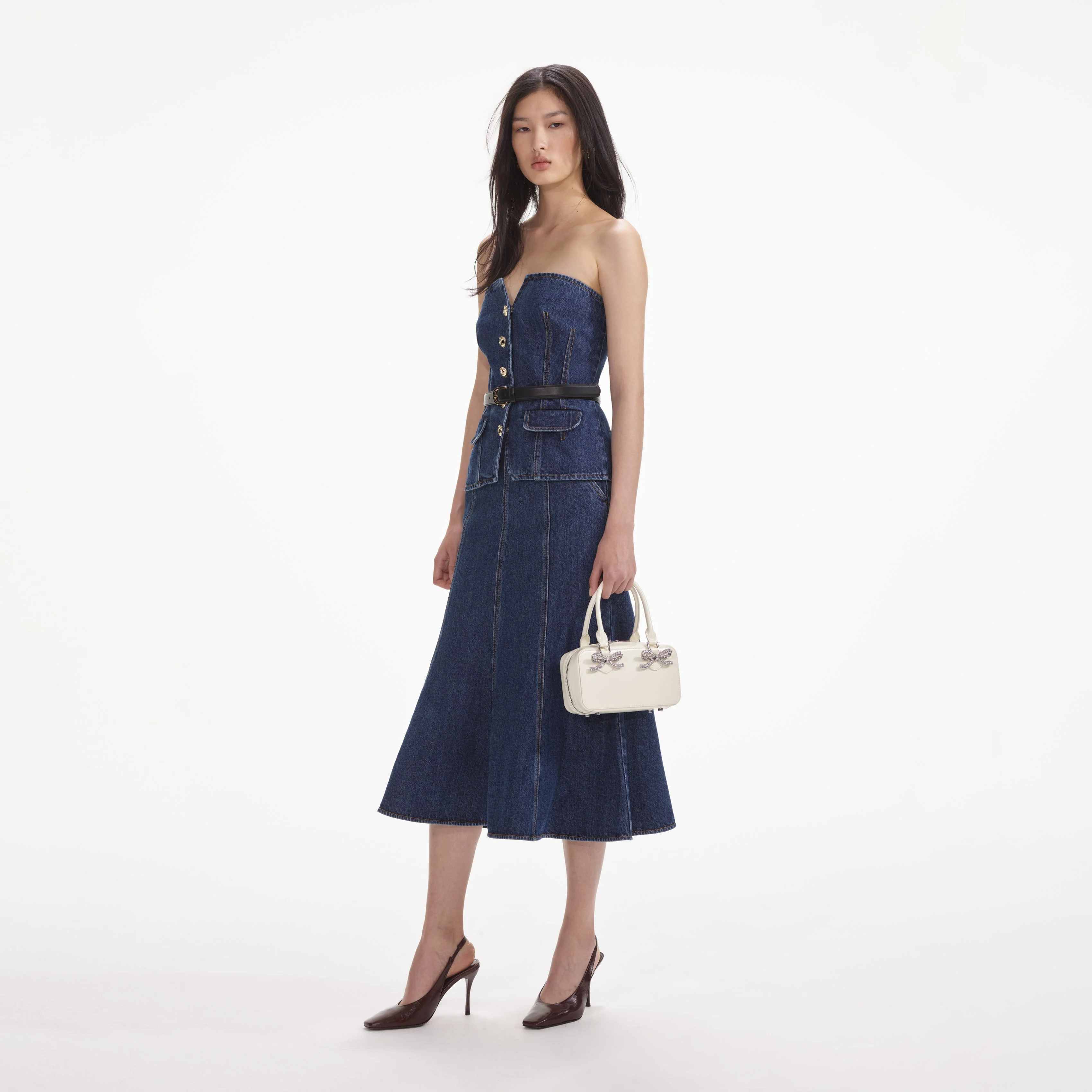 Denim Bandeau Midi Dress