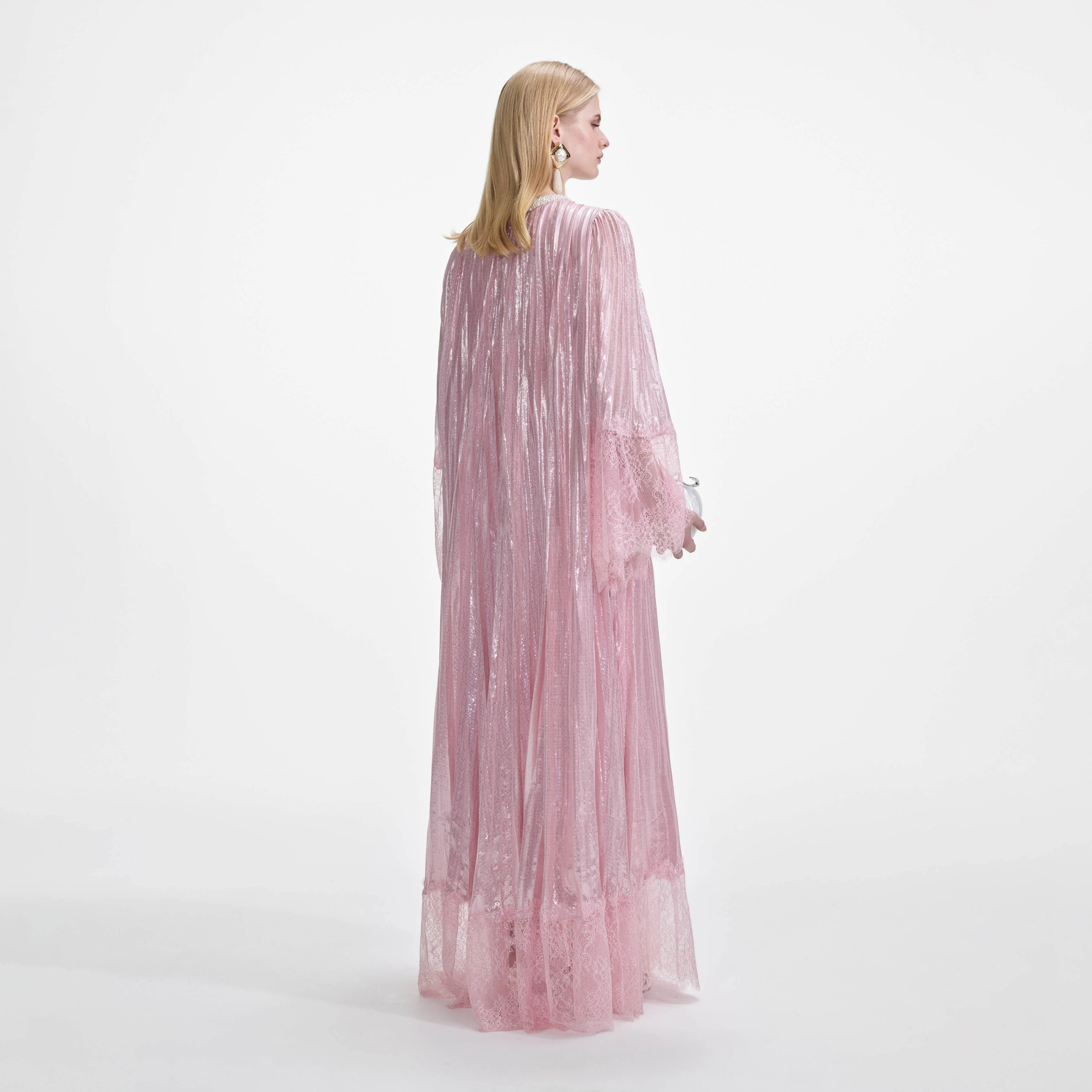 Pink Metallic Pearl Maxi Dress