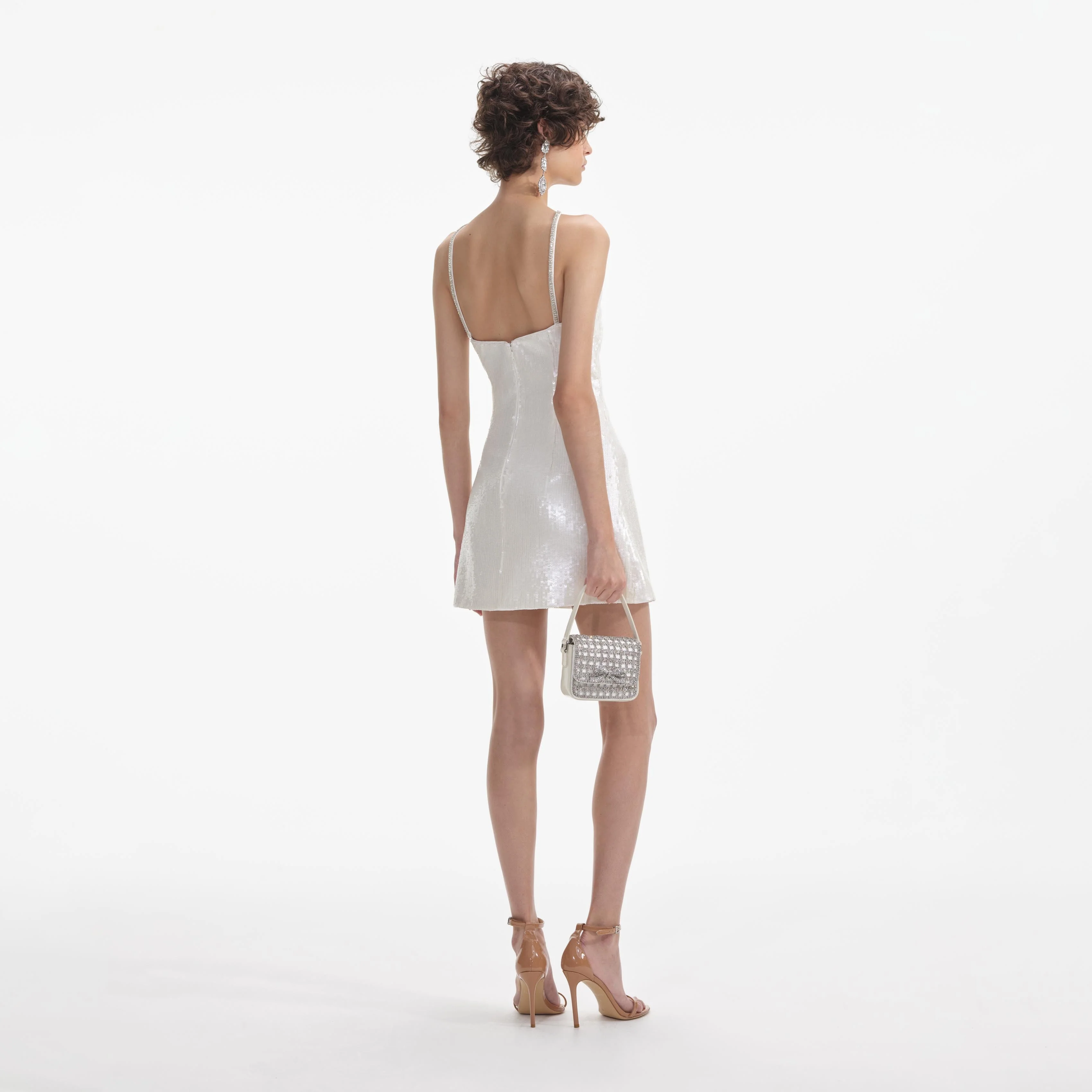 Cream Sequin Halter Mini Dress