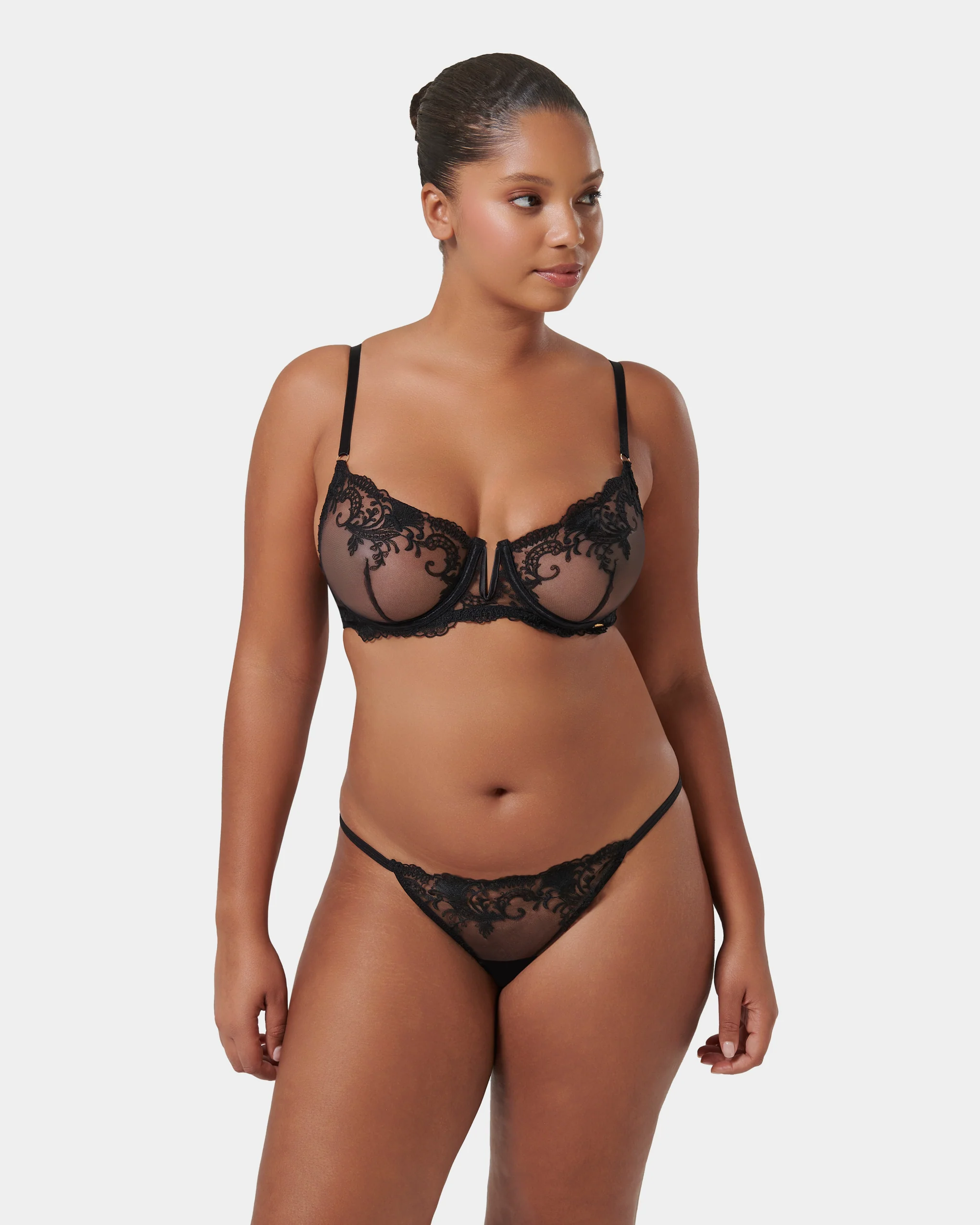 Marseille Embroidered Sheer Bra Black