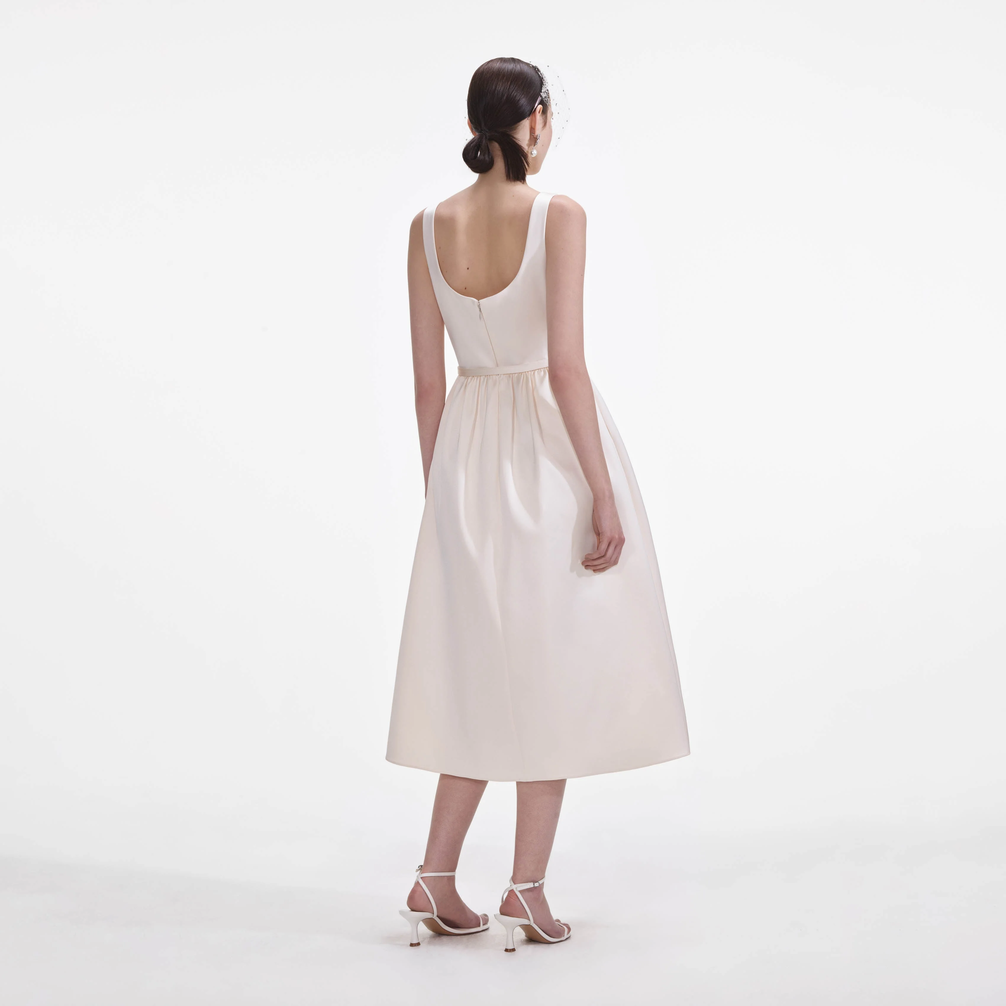 Cream Satin Flower Midi Dress