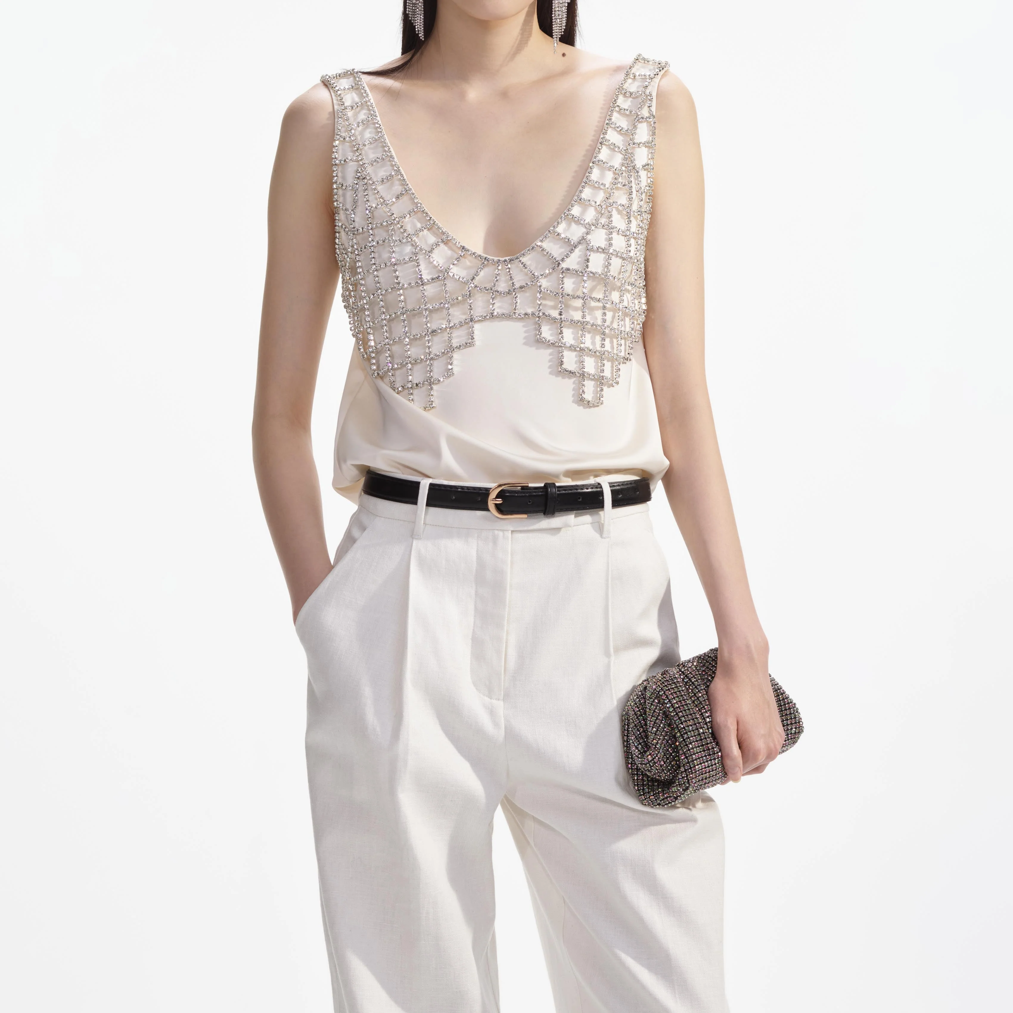 Cream Satin Diamante Bralette Top