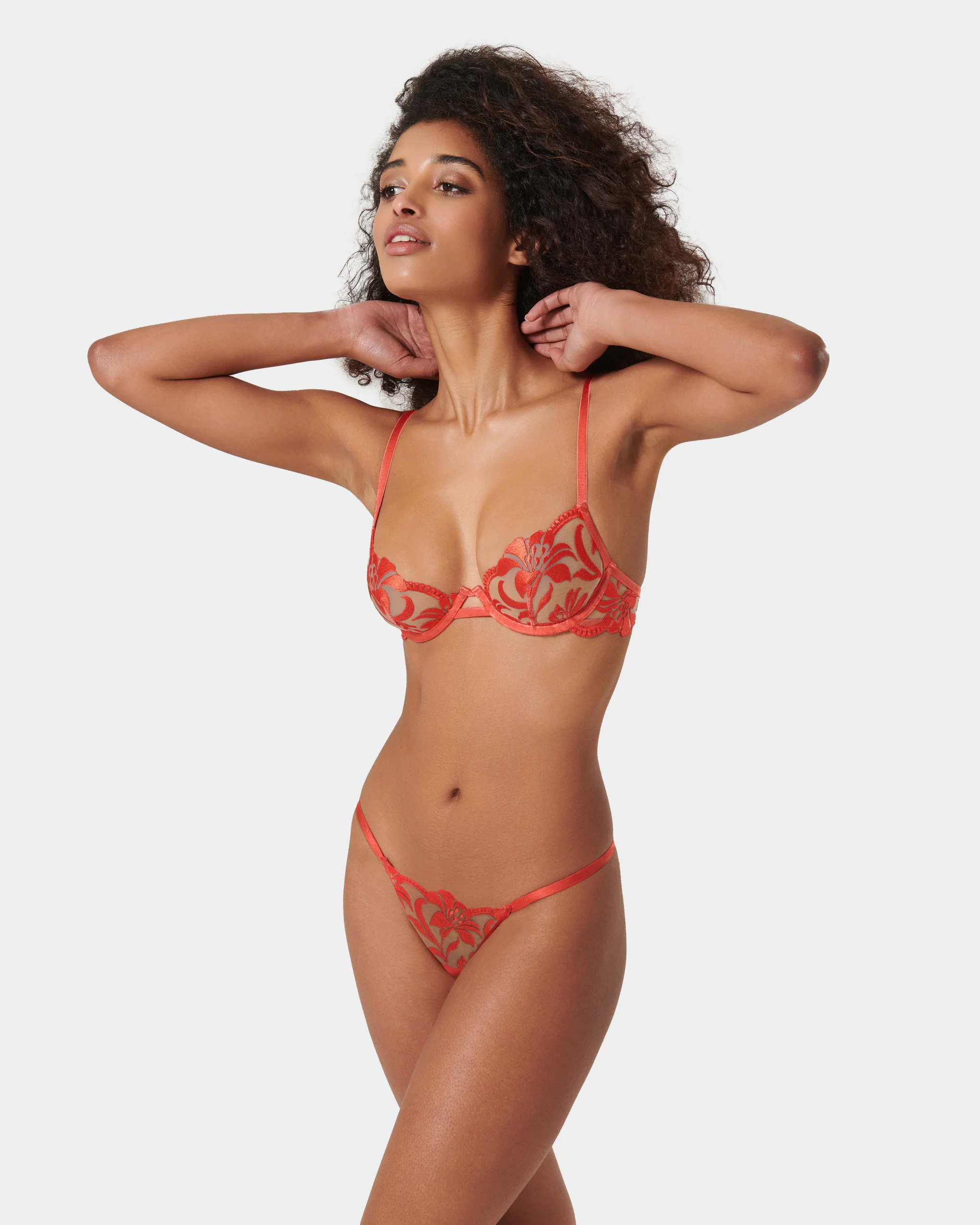 Set: Leonora Hot Coral/Sheer