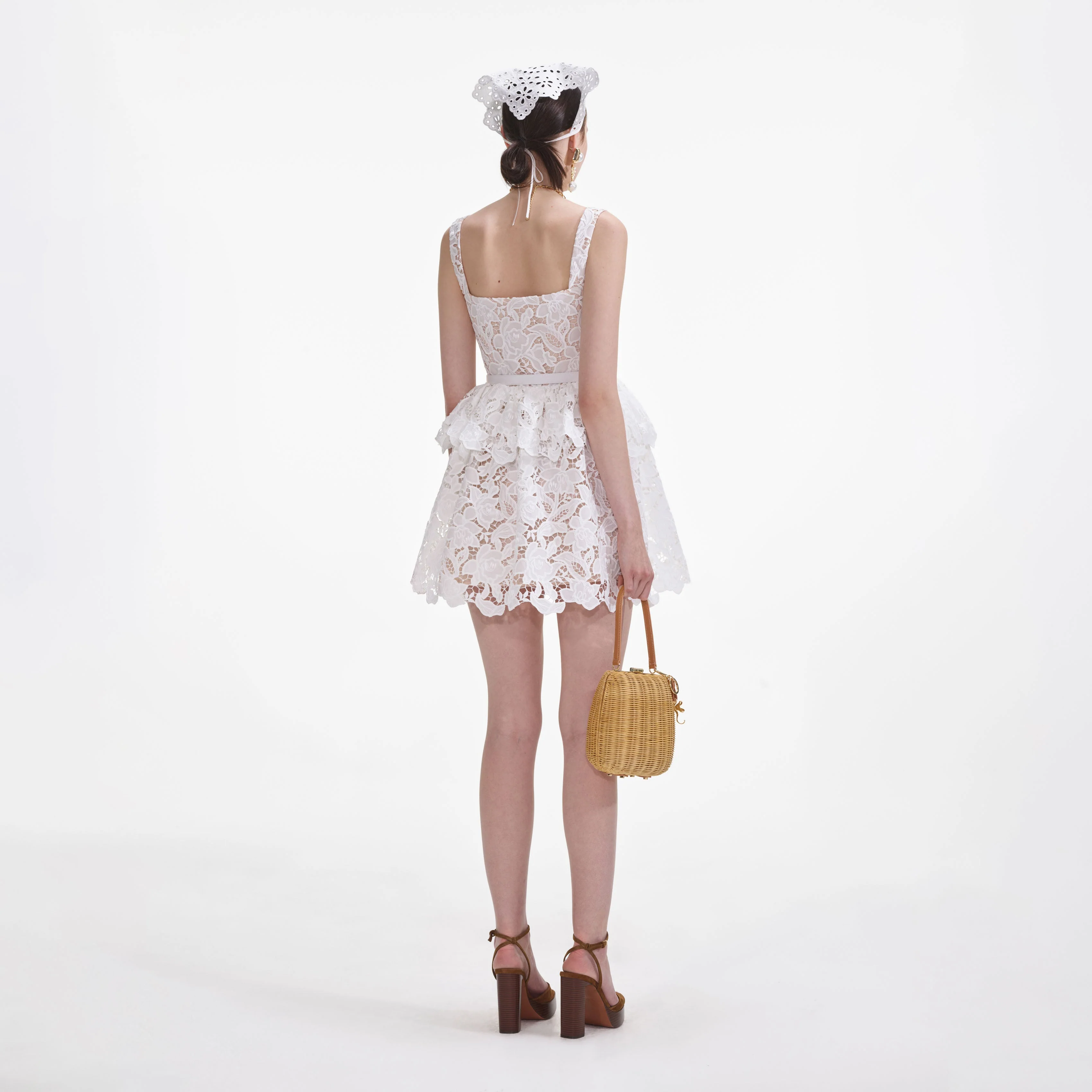 White Lace Tiered Mini Dress