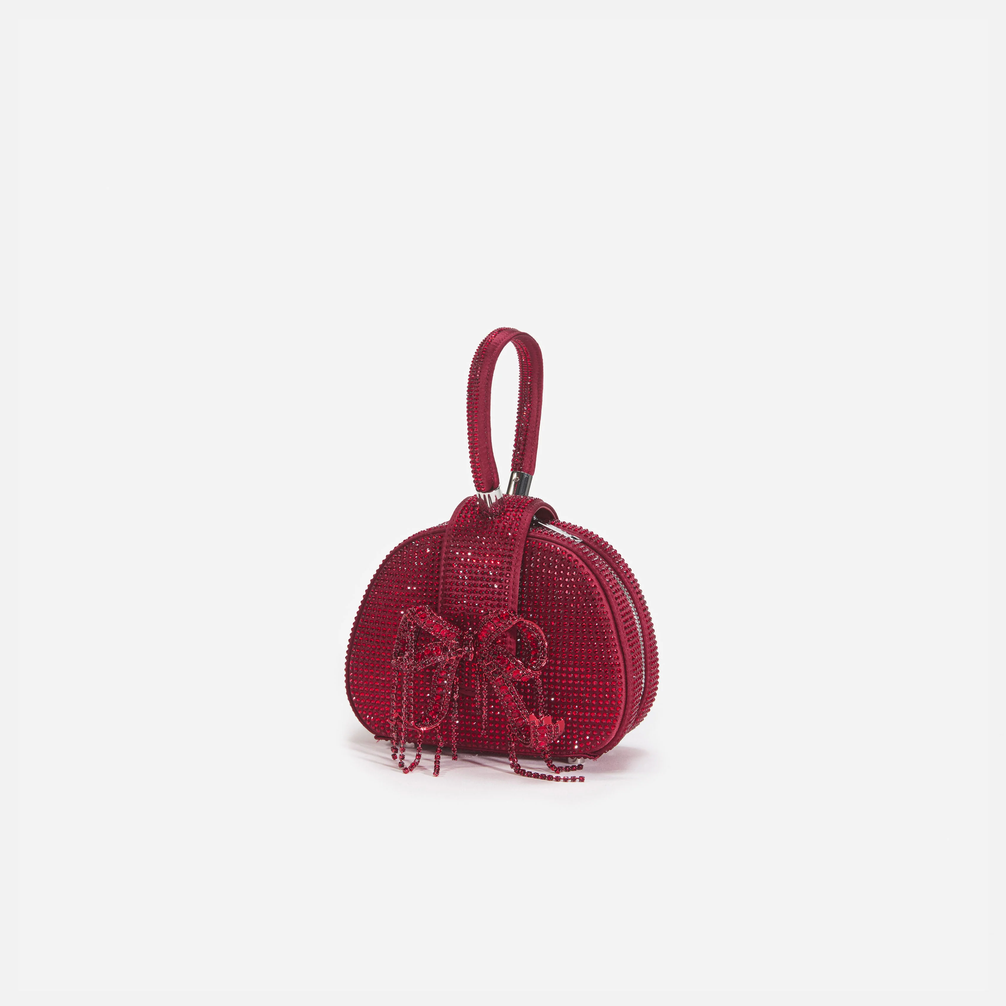 Burgundy Rhinestone Top Handle Micro Bag