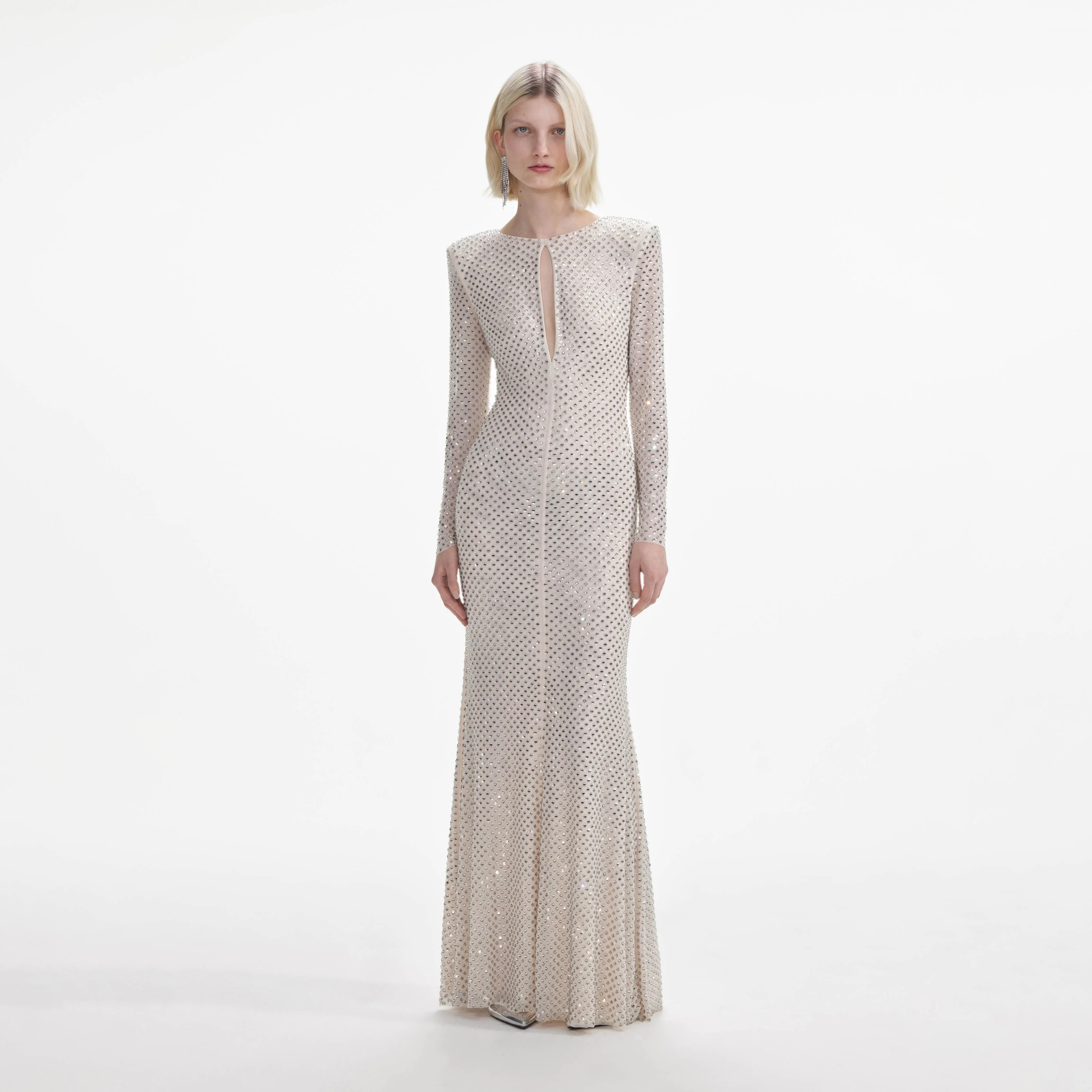 Cream Rhinestone Keyhole Maxi Dress