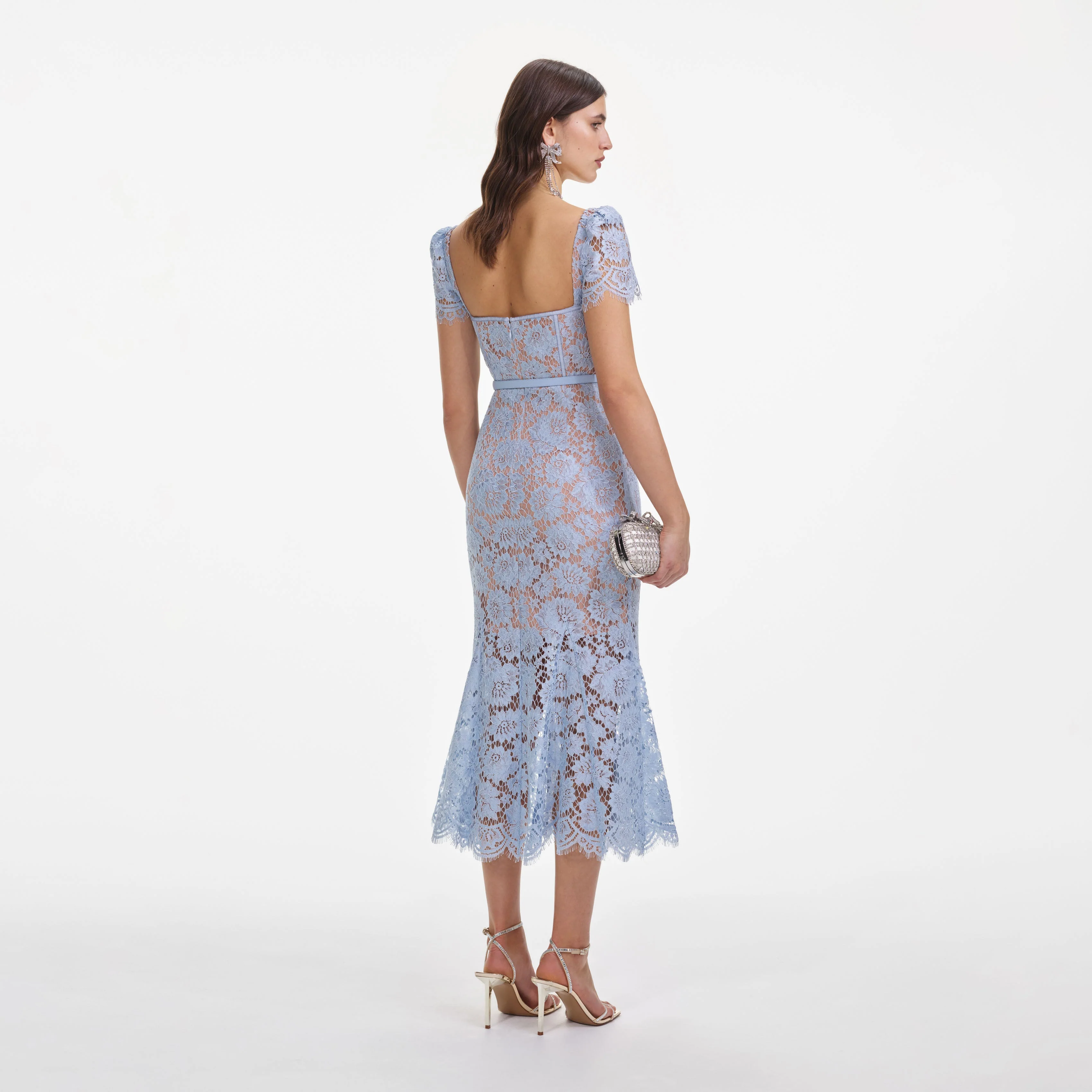 Blue Fine Lace Midi Dress