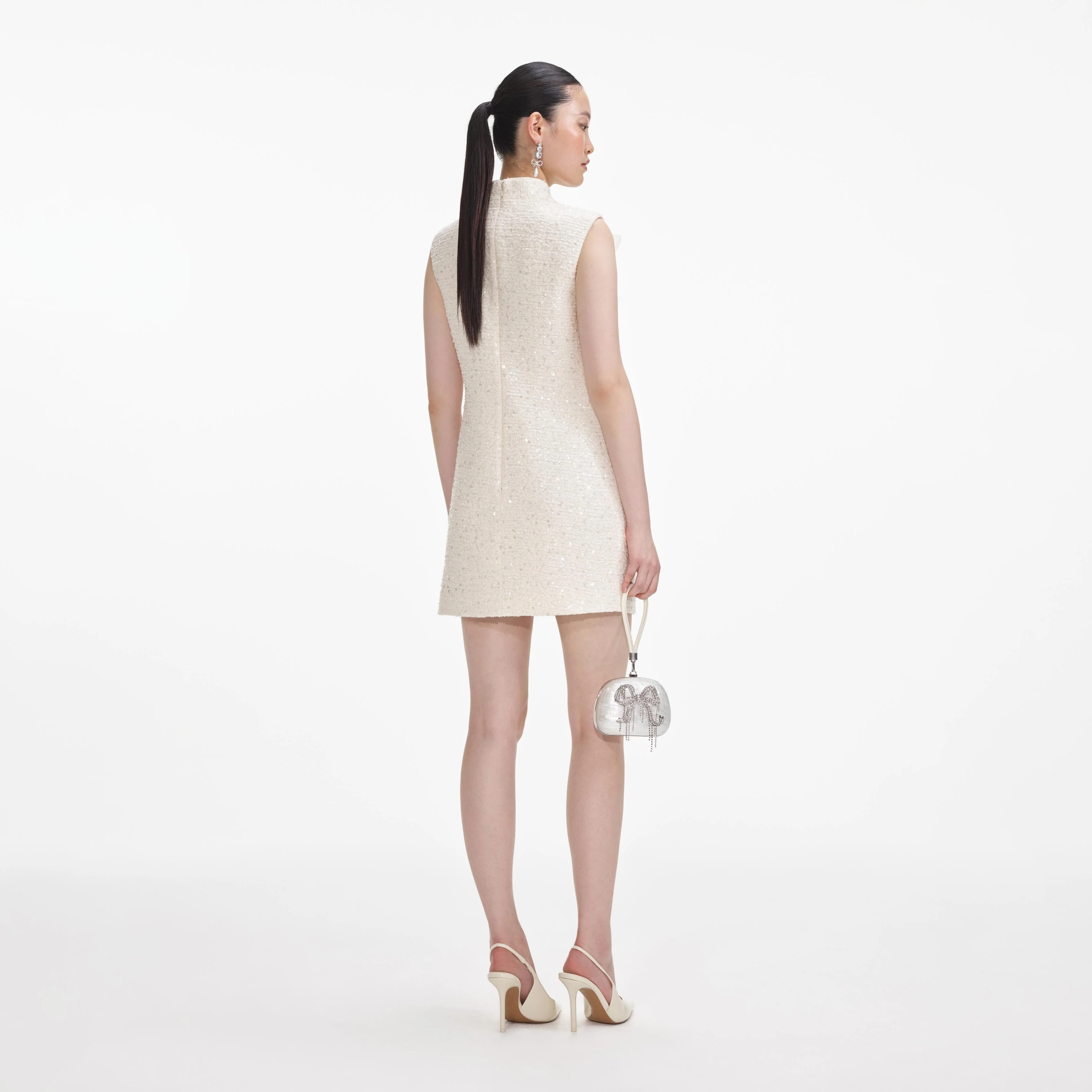 Cream Boucle Flower Motif Mini Dress