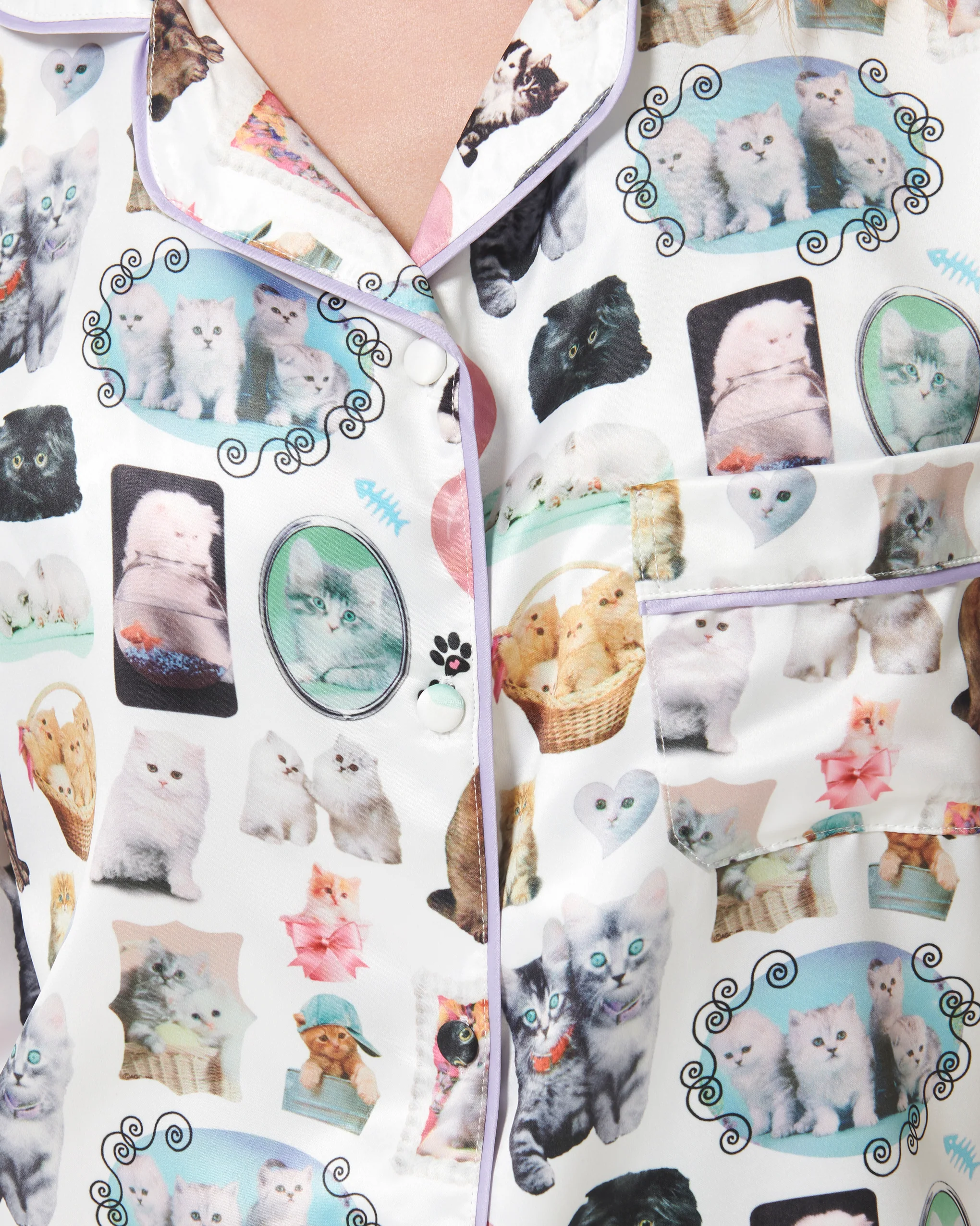 BB x Ashley Williams Kitten Print Luxury Satin Shirt