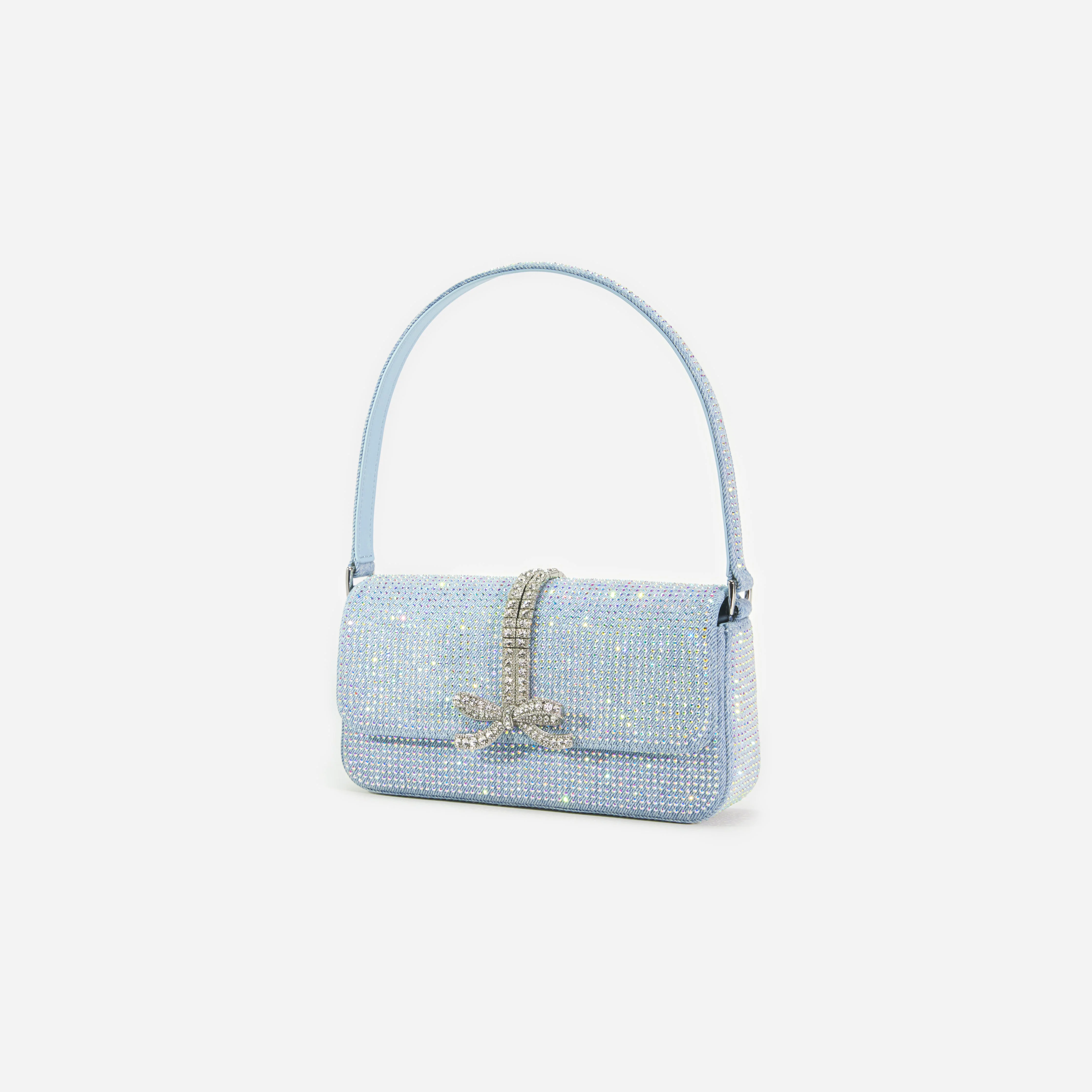 Blue Rhinestone Denim Baguette Bag