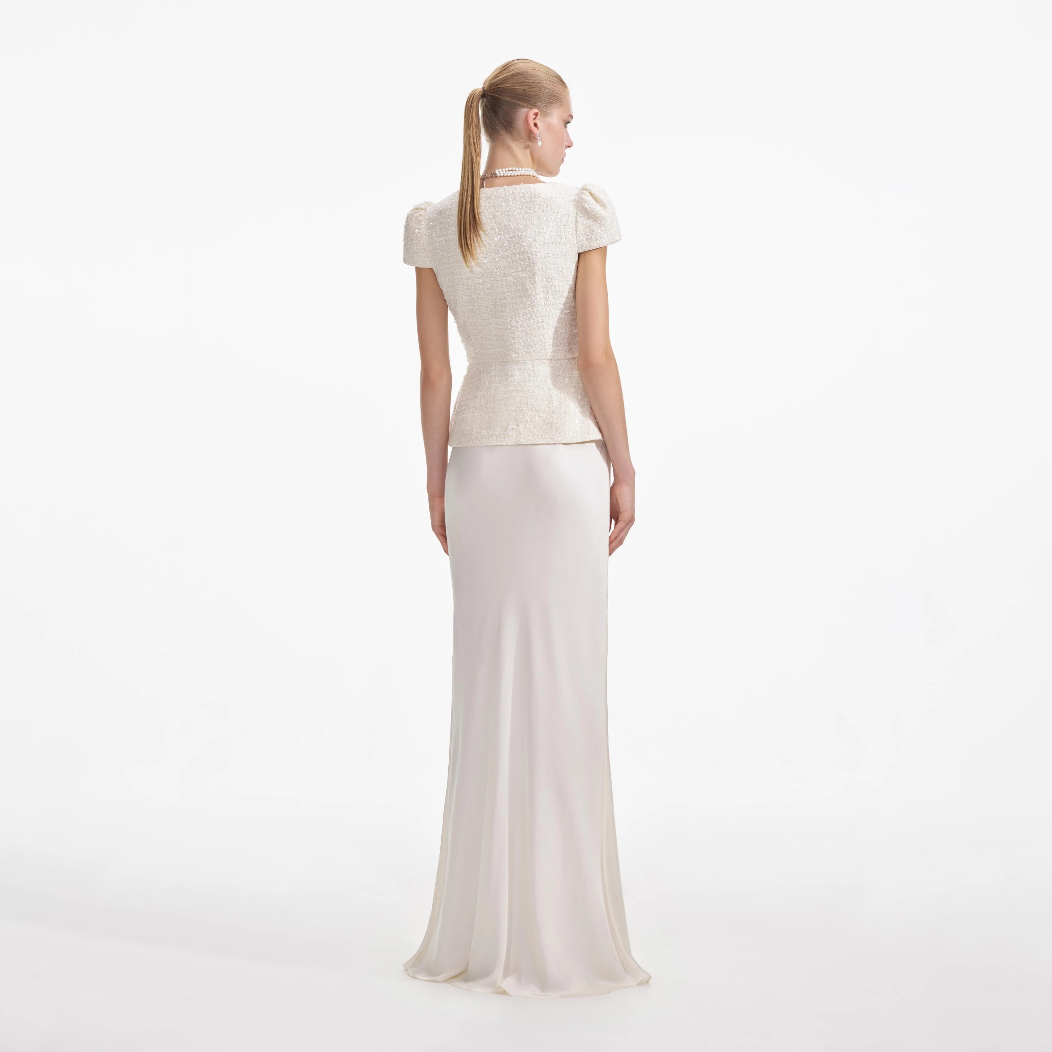 Cream Boucle Bow Detail Maxi Dress