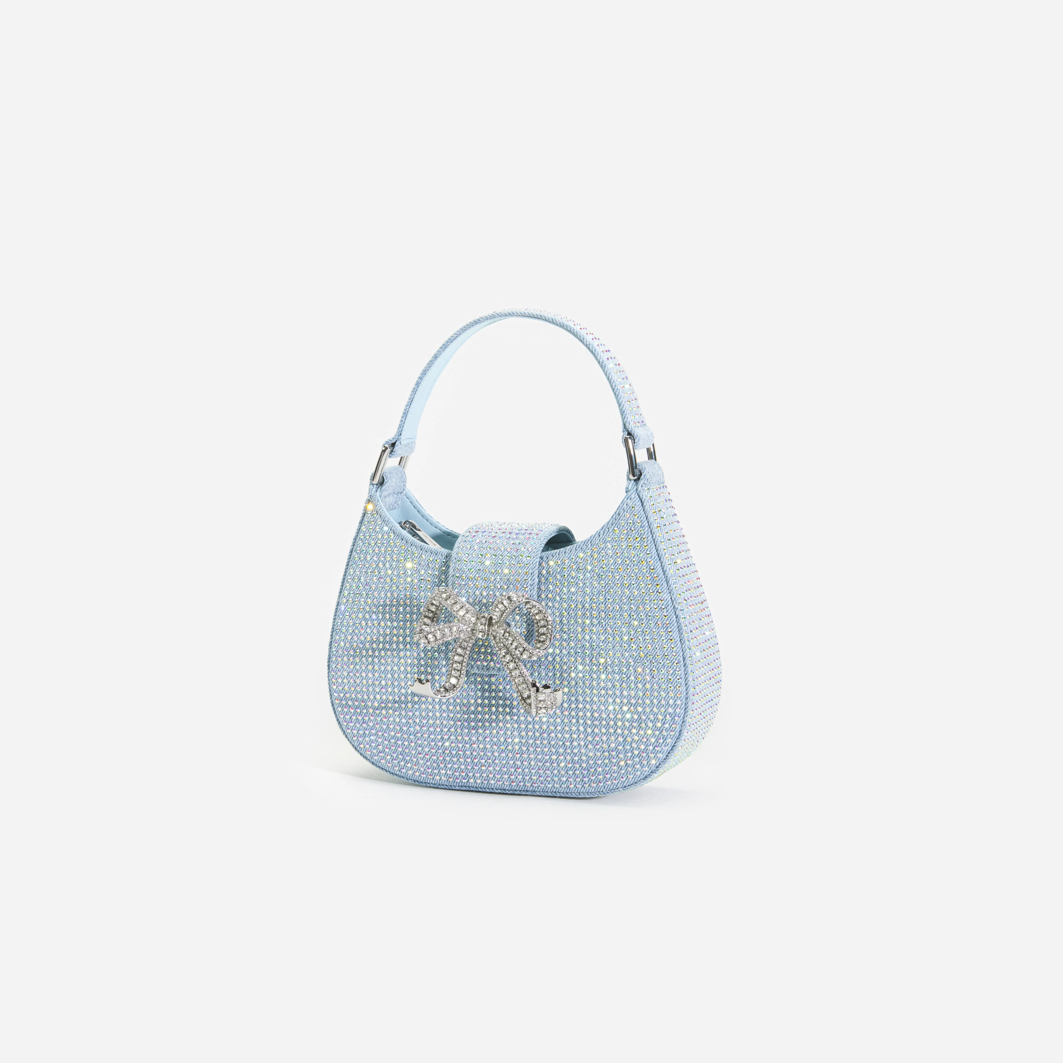 Blue Rhinestone Denim Cresent Bag