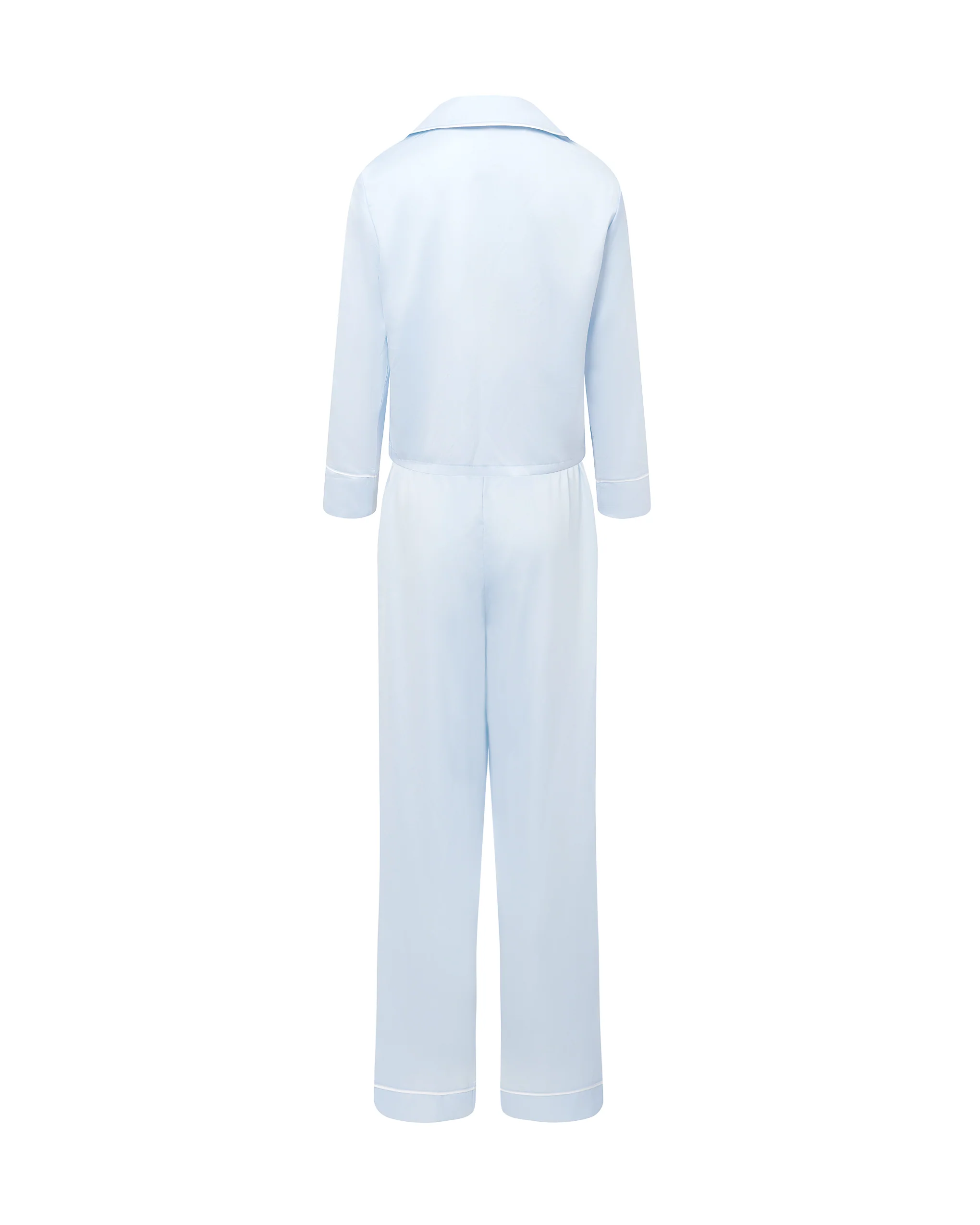 Sara Luxury Satin Long Set Ice Water Blue/White