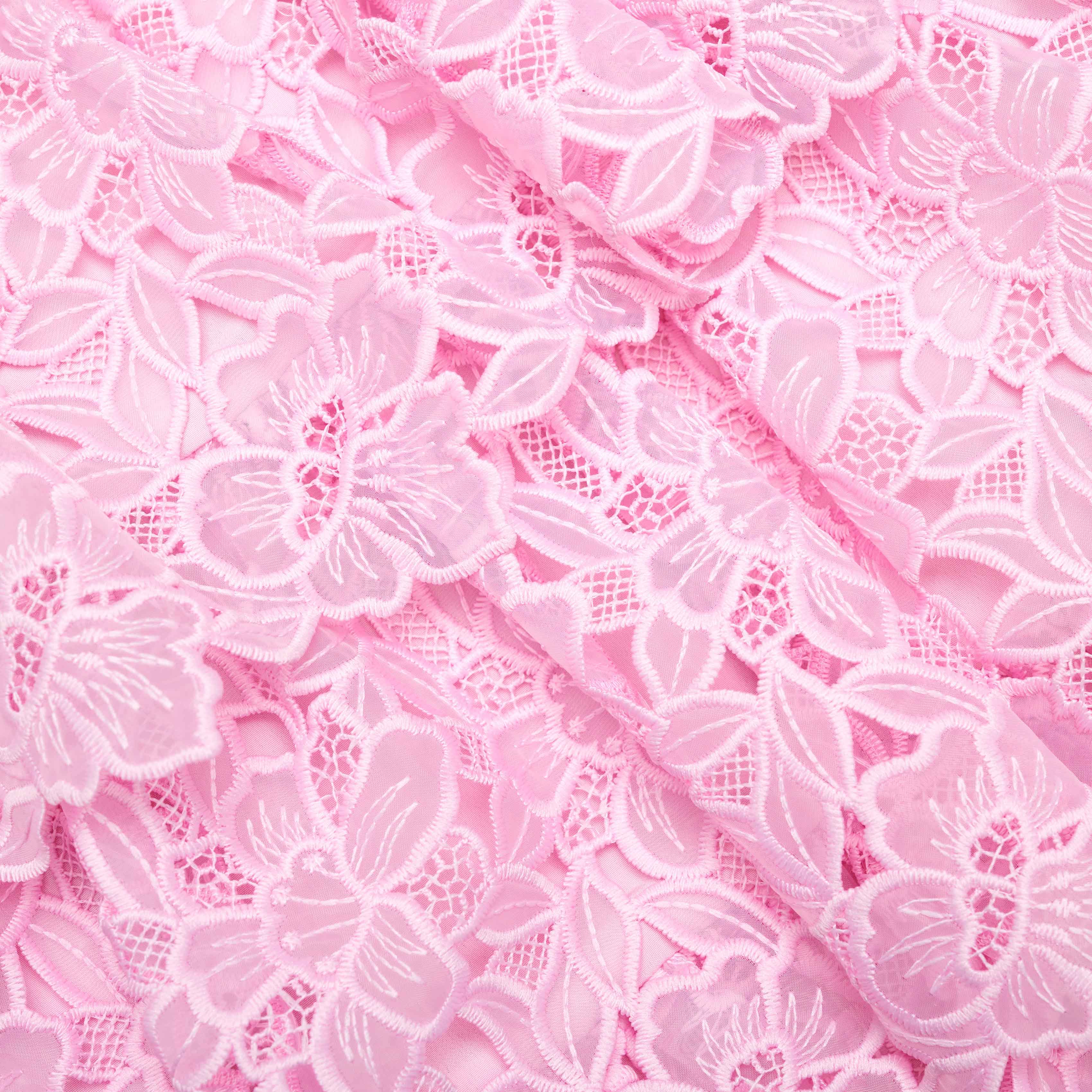 Pink Organza Lace Midi Dress