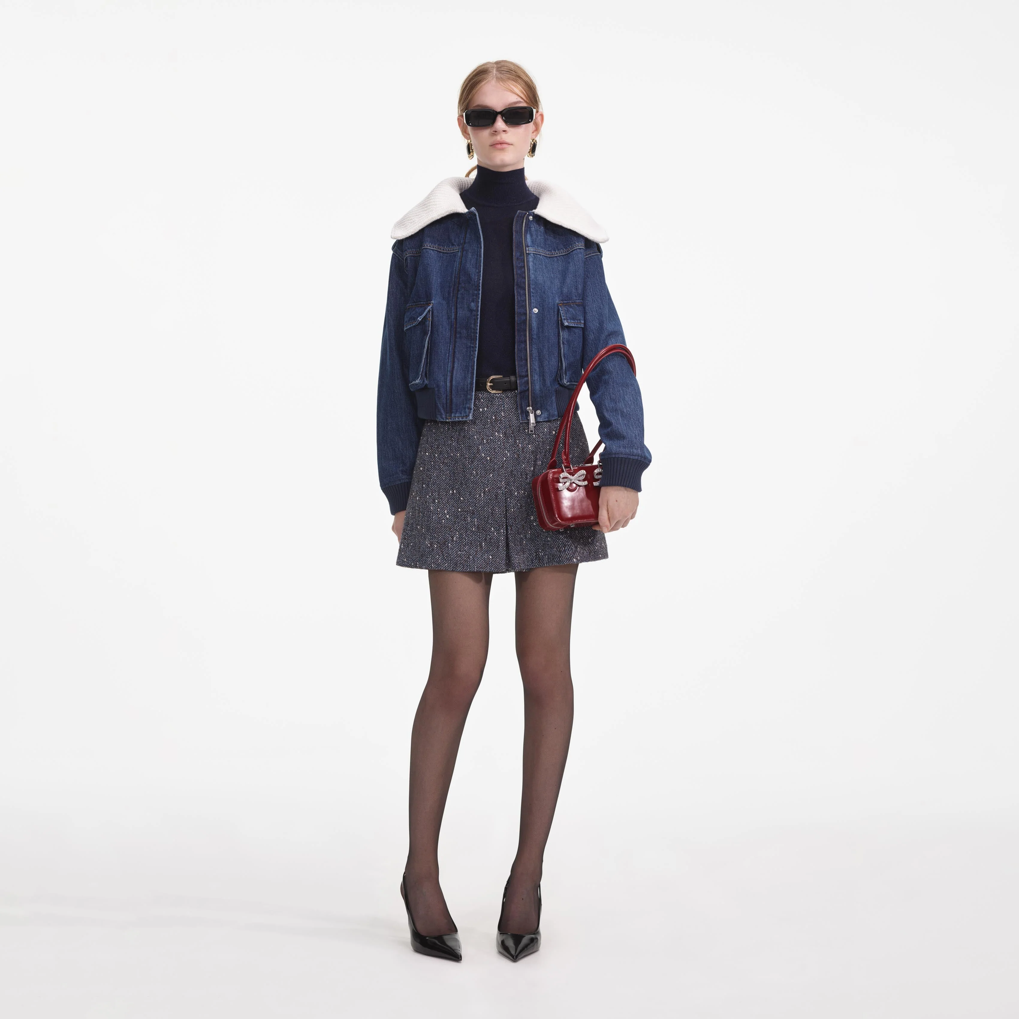 Denim Knit Collar Jacket