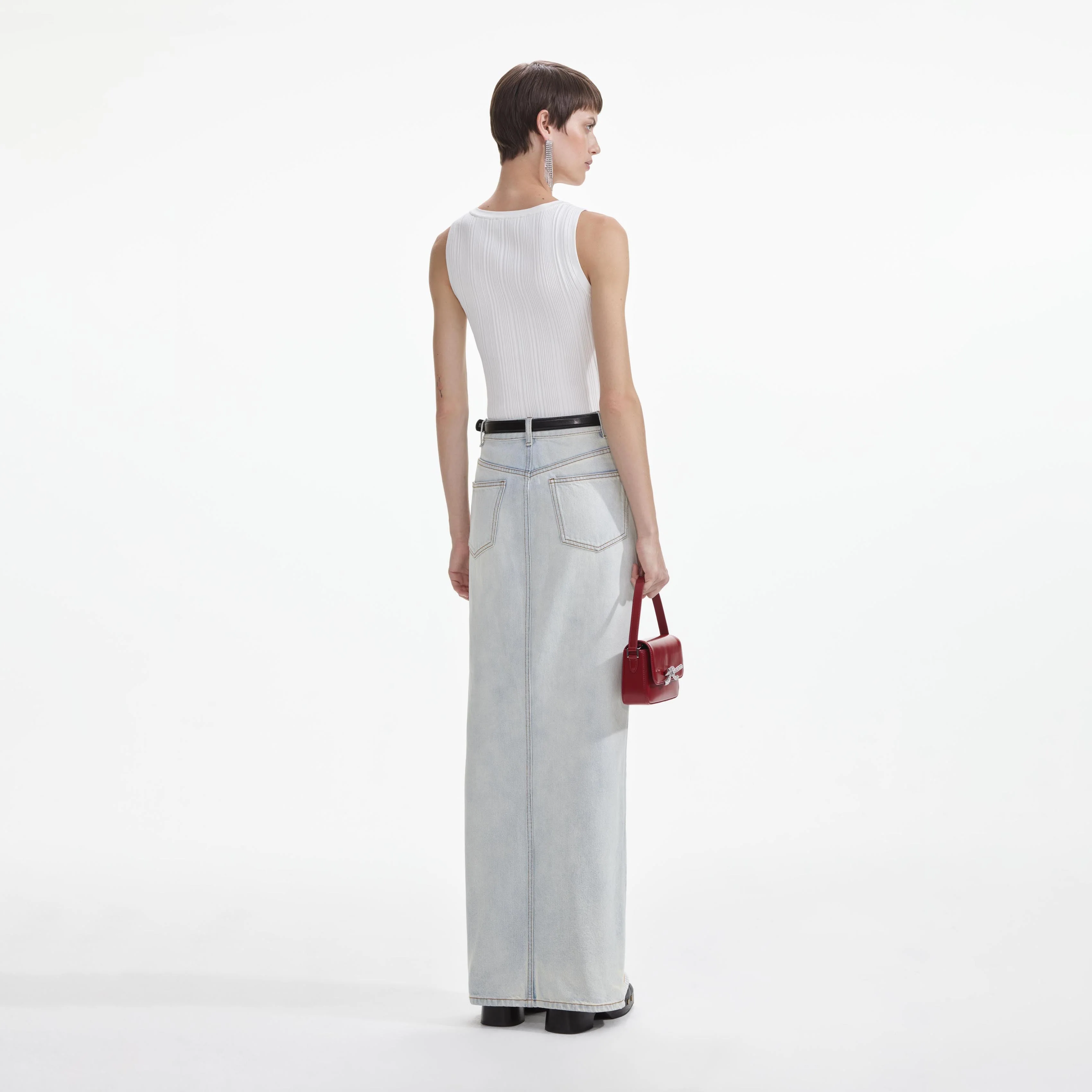 Bleach Wash Denim Maxi Skirt