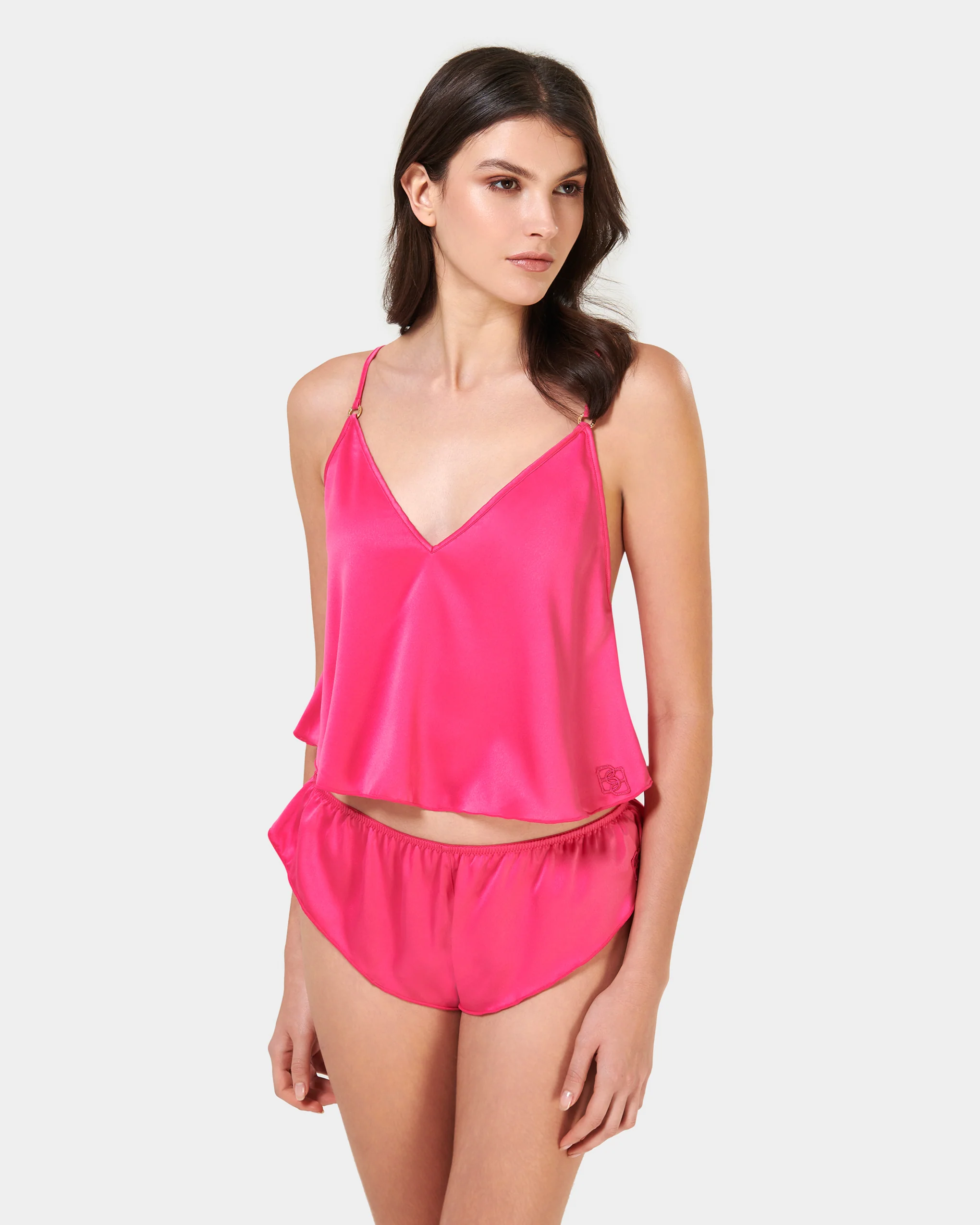 Faye Luxury Satin Cami and Short Set Fuchsia Pink