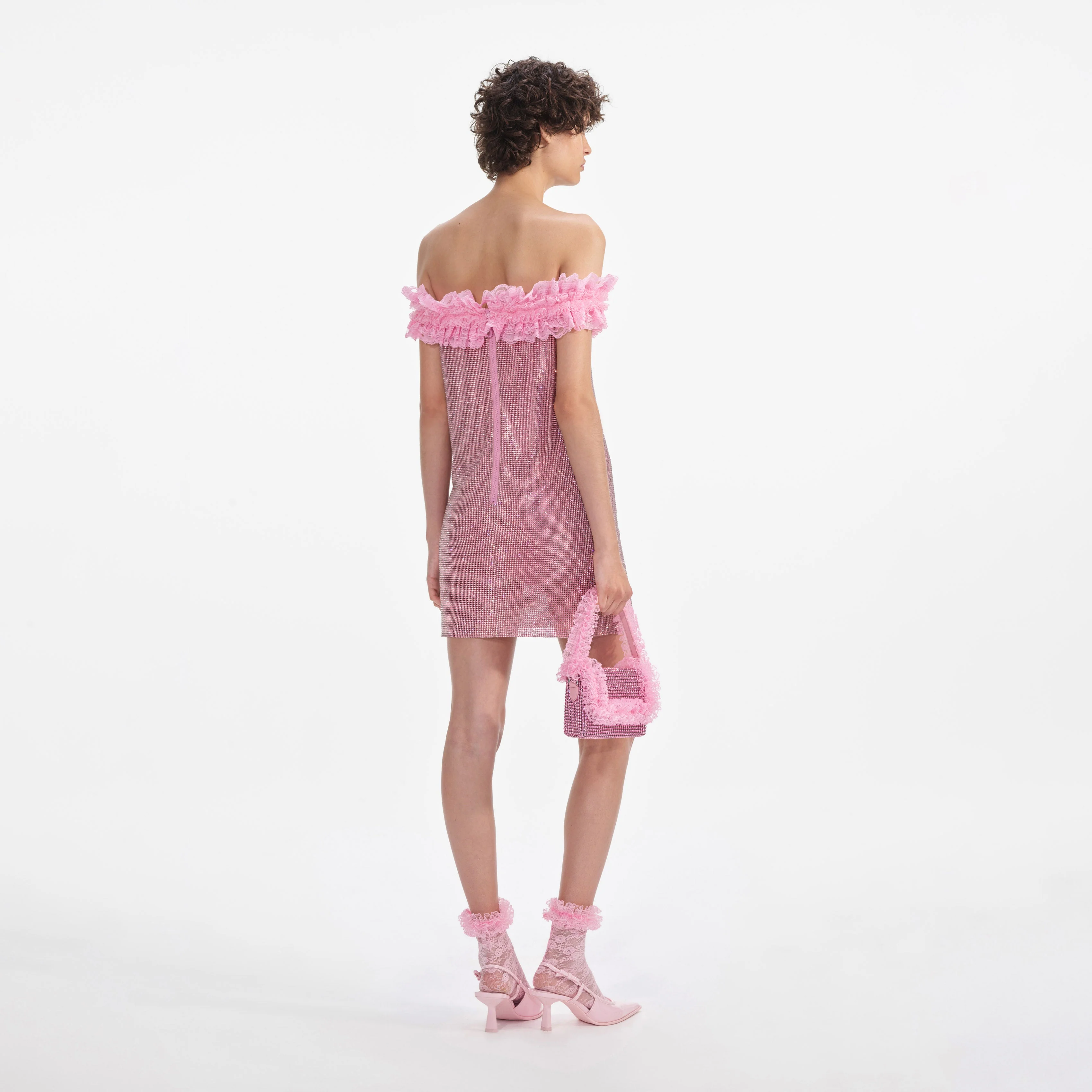 Pink Crystal Chainmail Mini Dress