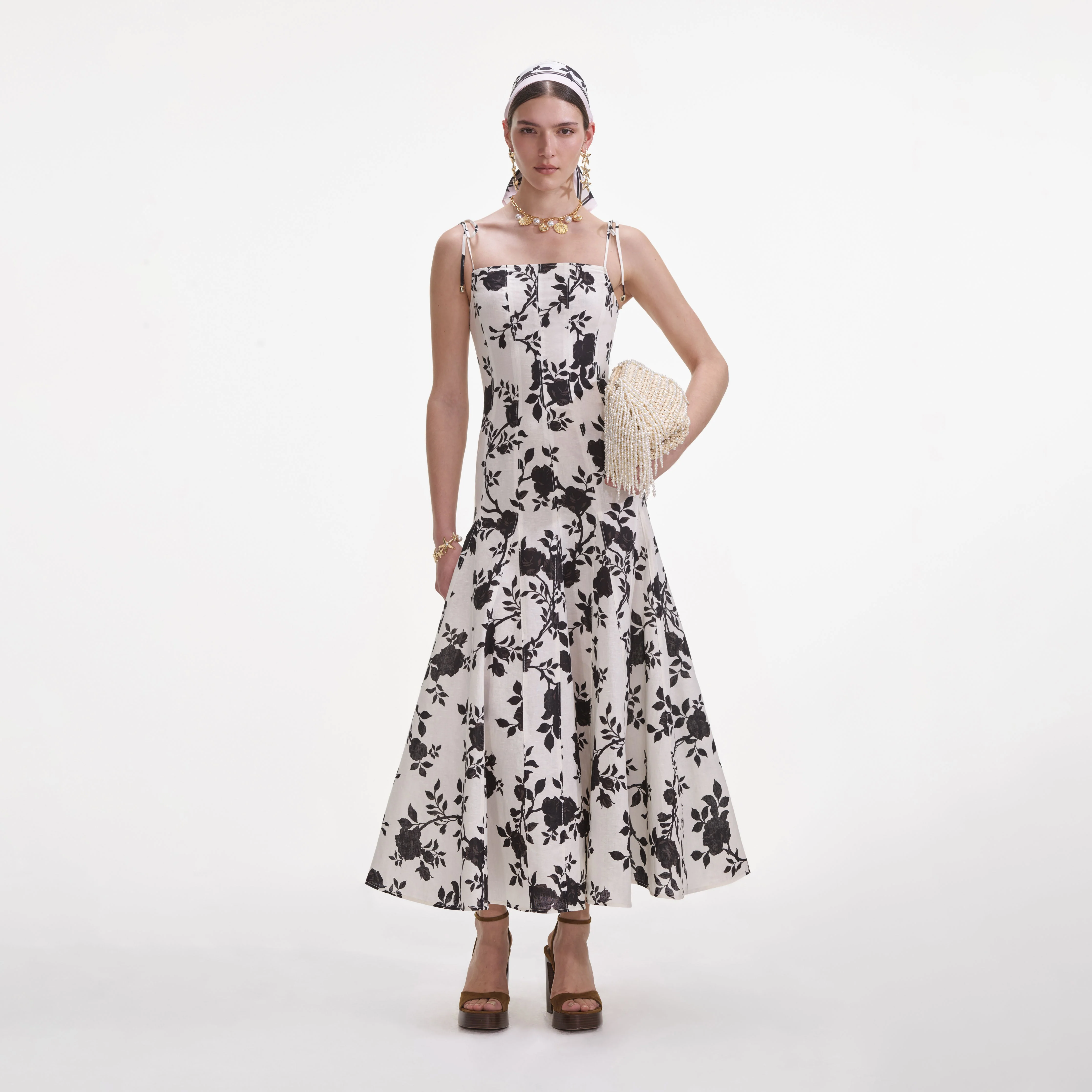 Floral Print Linen Midi Dress