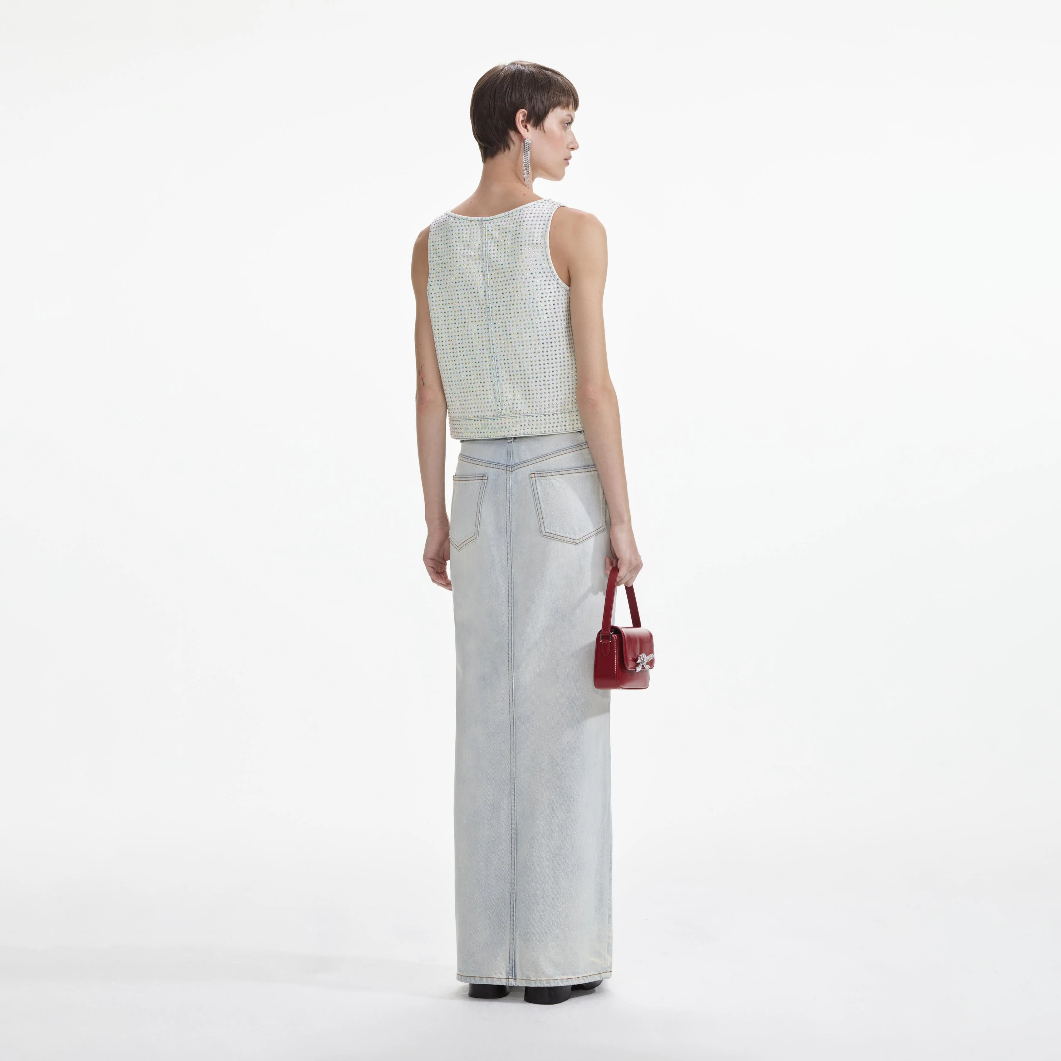 Rhinestone Denim Cargo Top