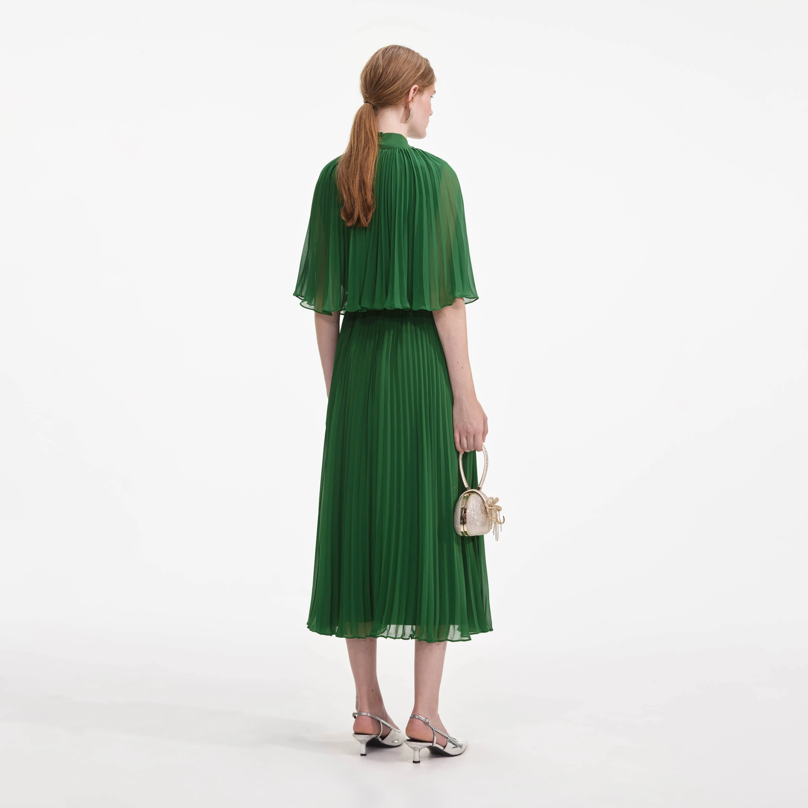 Green Chiffon Cape Midi Dress