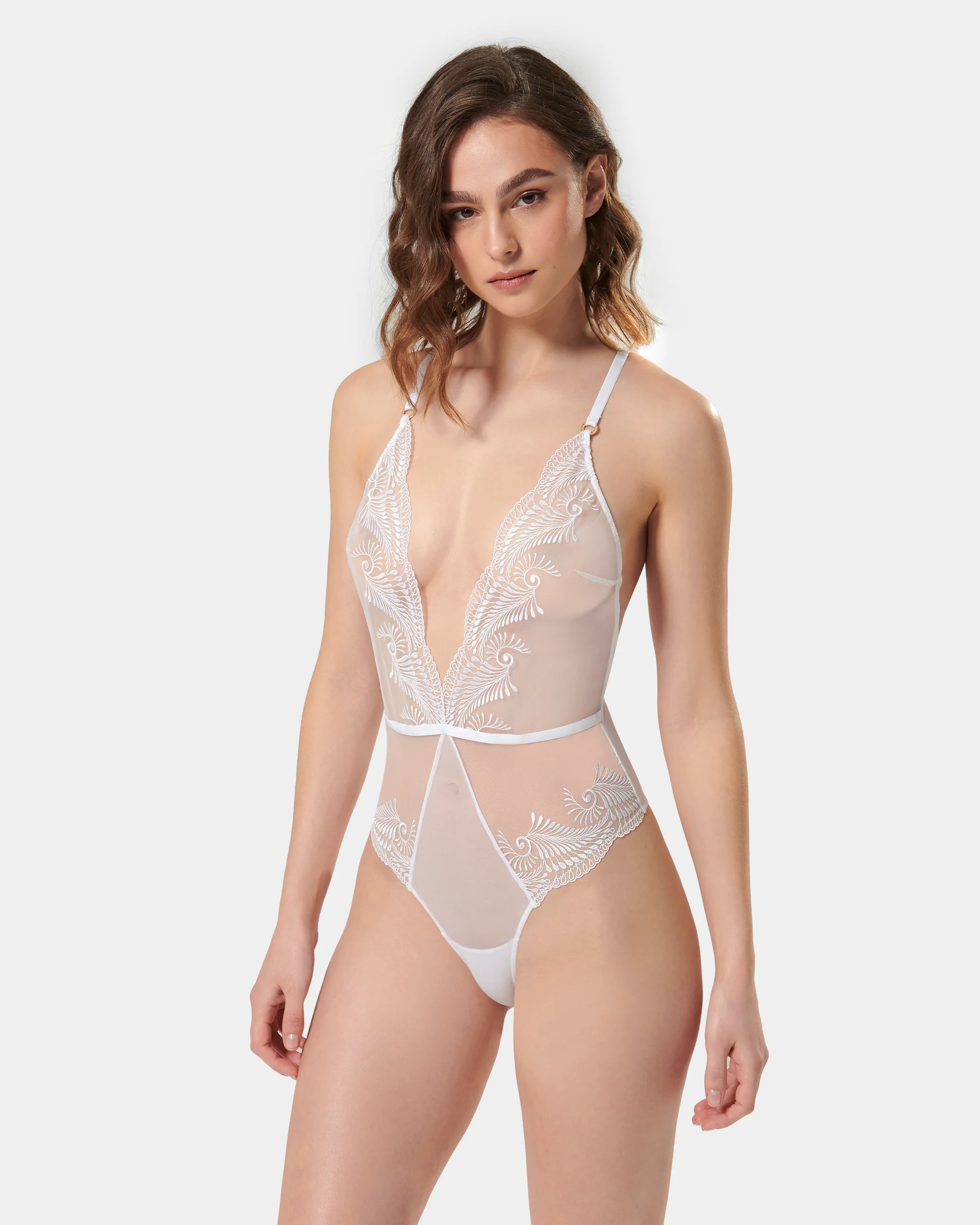 Rafaela Embroidered Sheer Bodysuit White