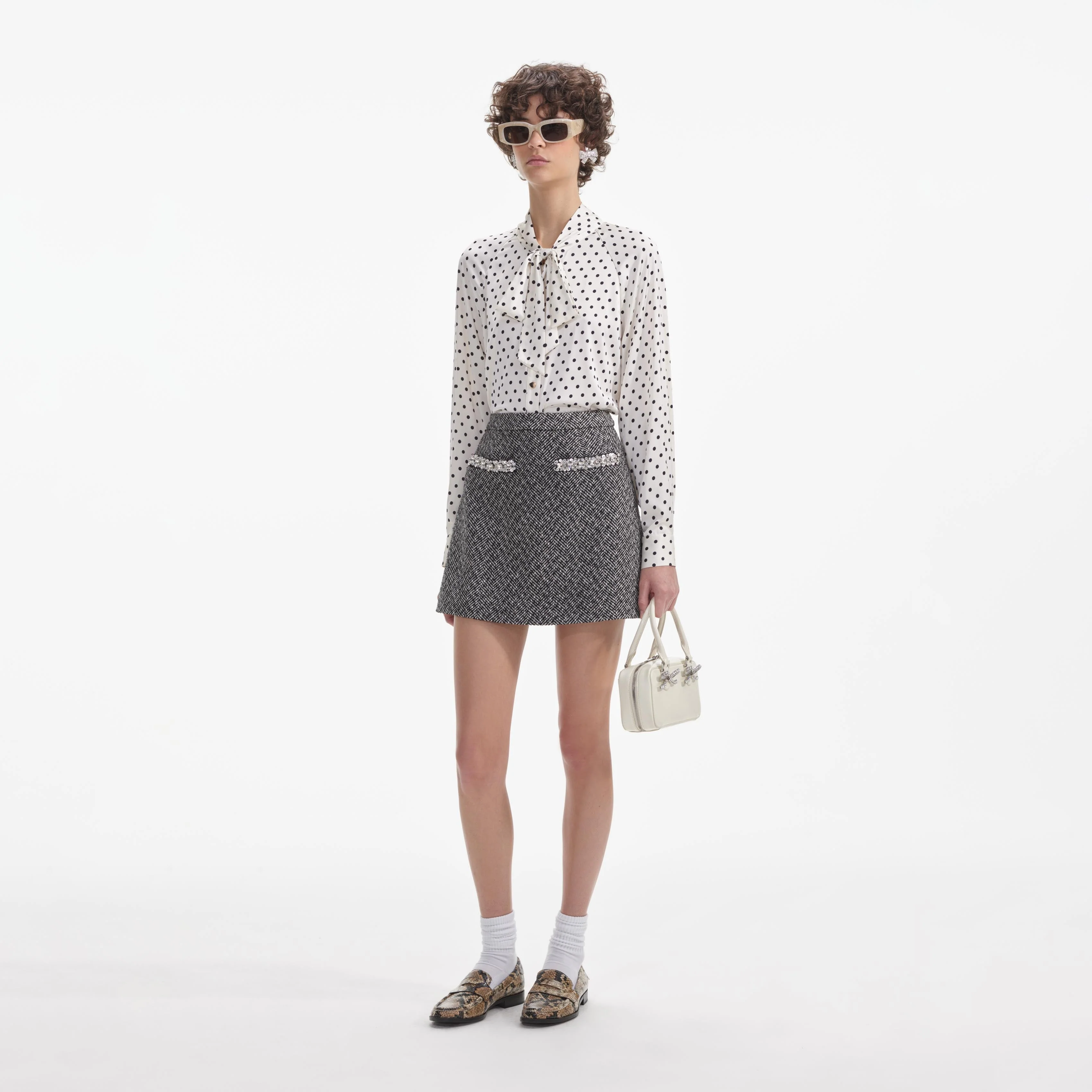 Cream Polka Dot Satin Blouse