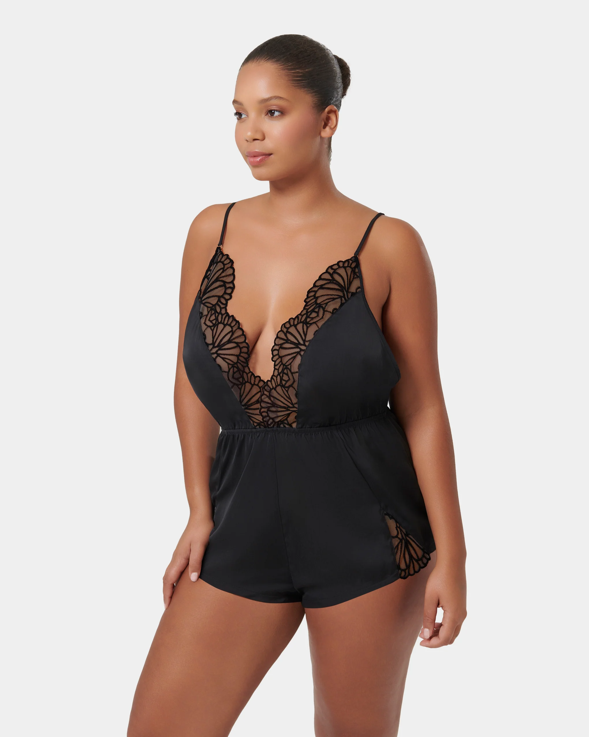 Genevieve Luxury Satin Teddy Black/Sheer