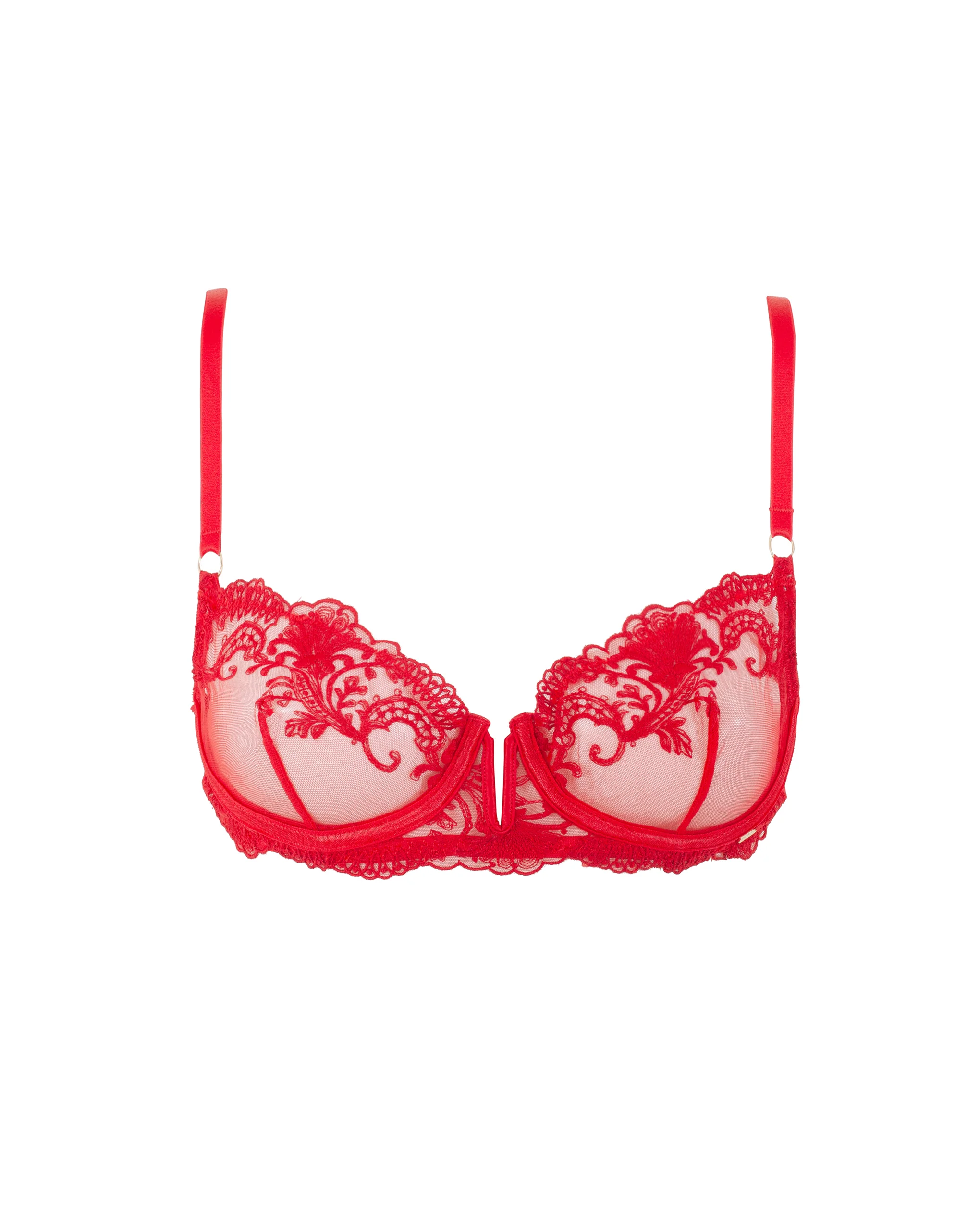 Marseille Embroidered Sheer Bra Red