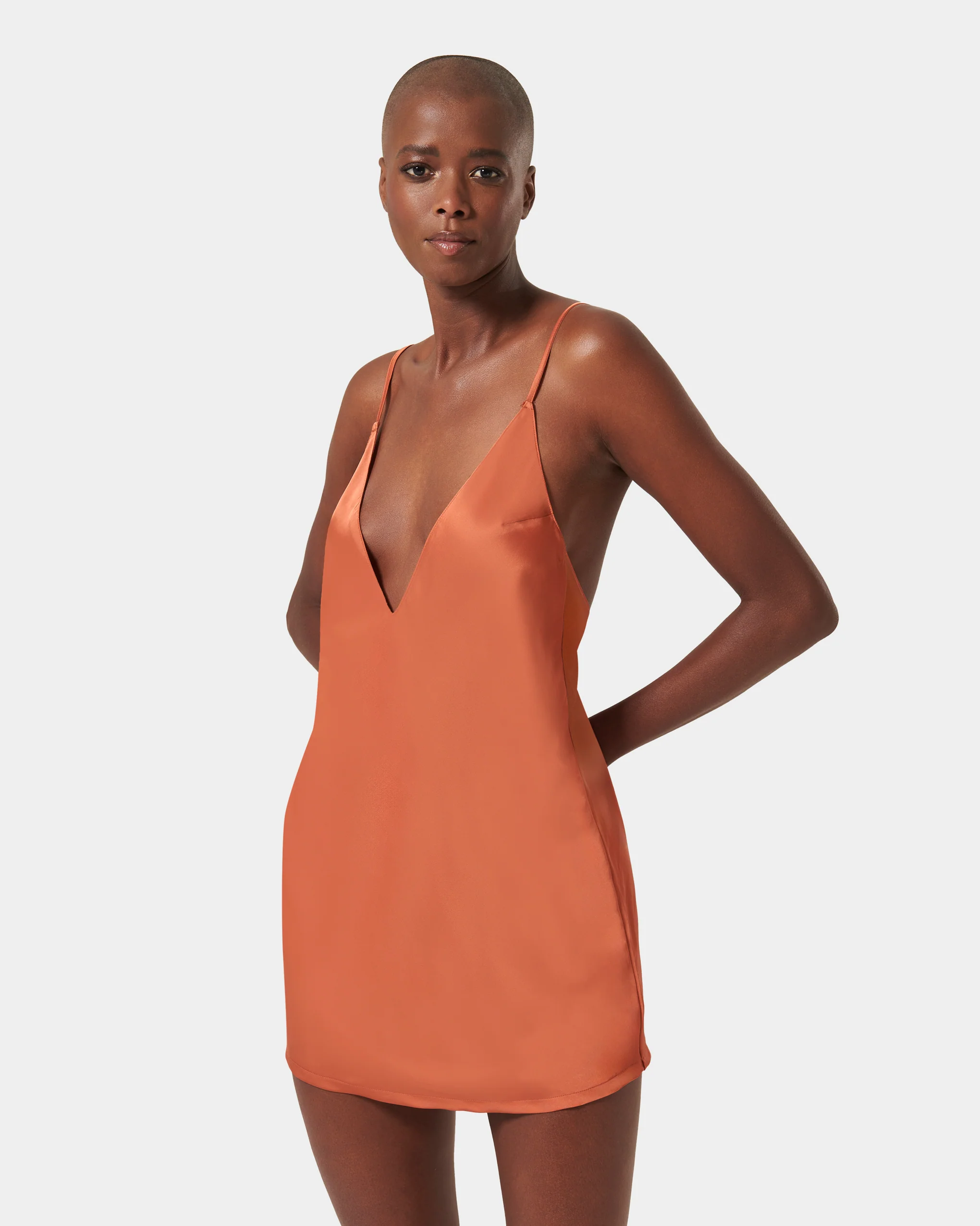 Clea Satin Chemise Baked Clay