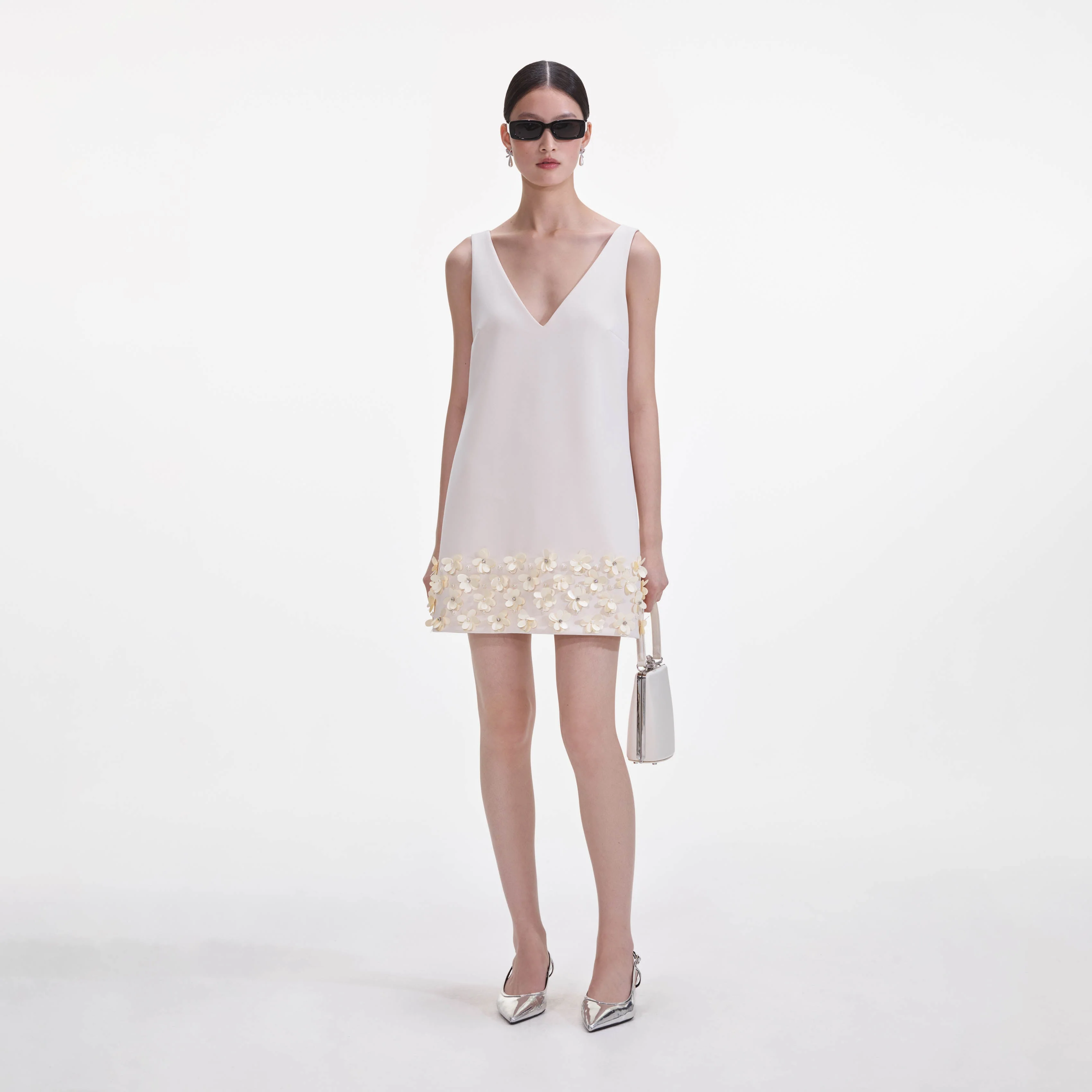 Cream Crepe 3D Sequin Mini Dress