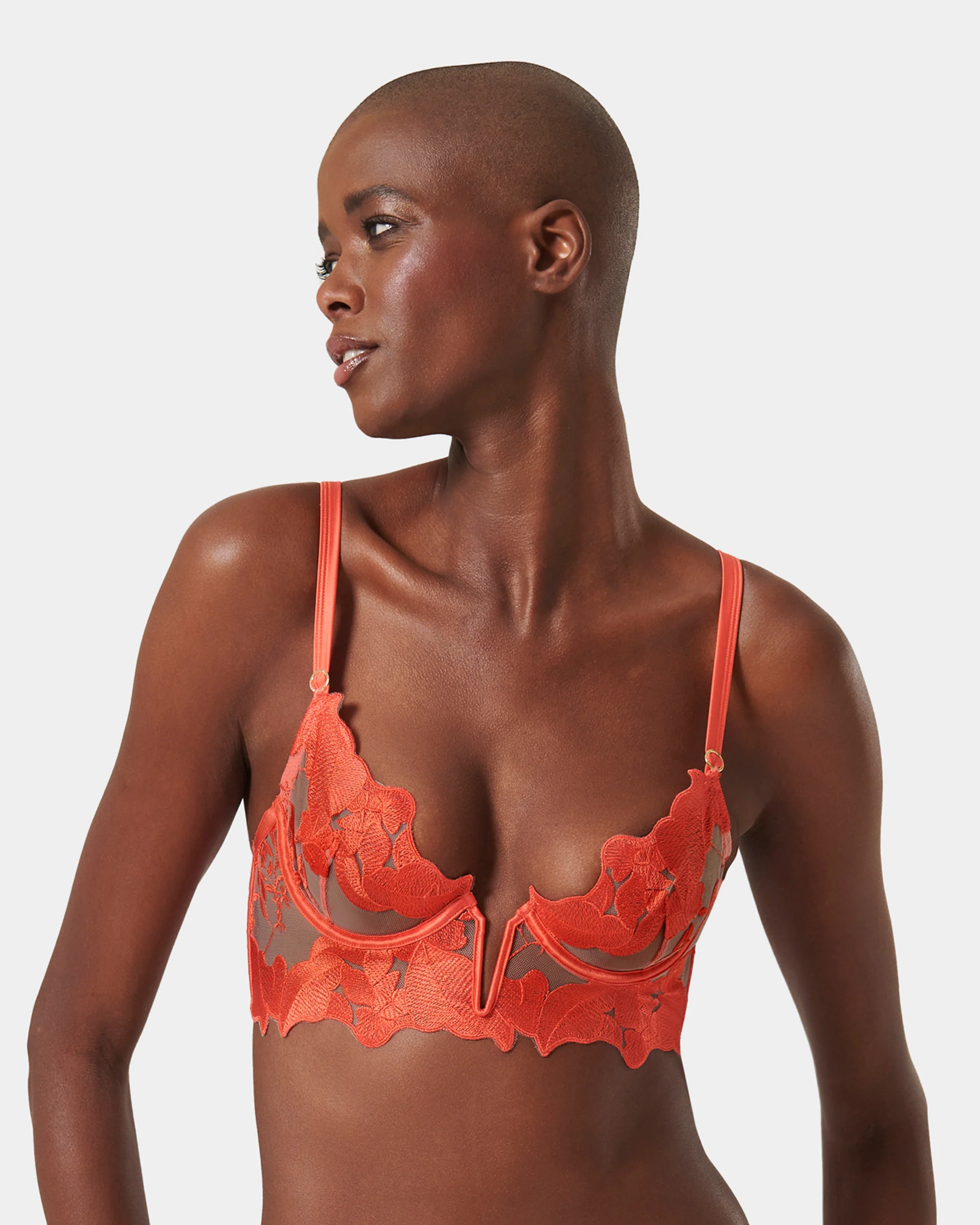 Serenity Wired Longline Bra Hot Coral/Sheer
