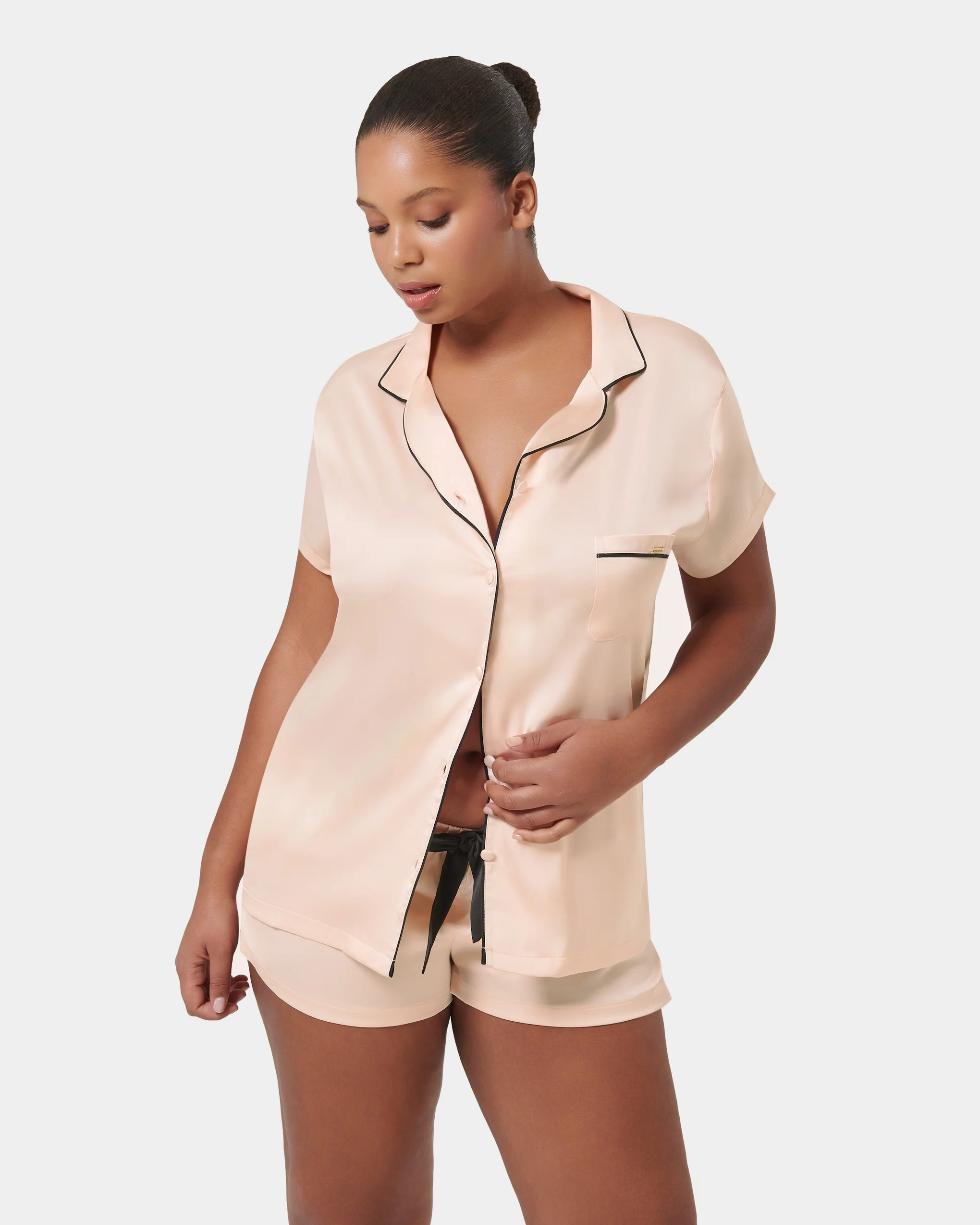 Abigail Shirt and Short Set Pale Pink/Black