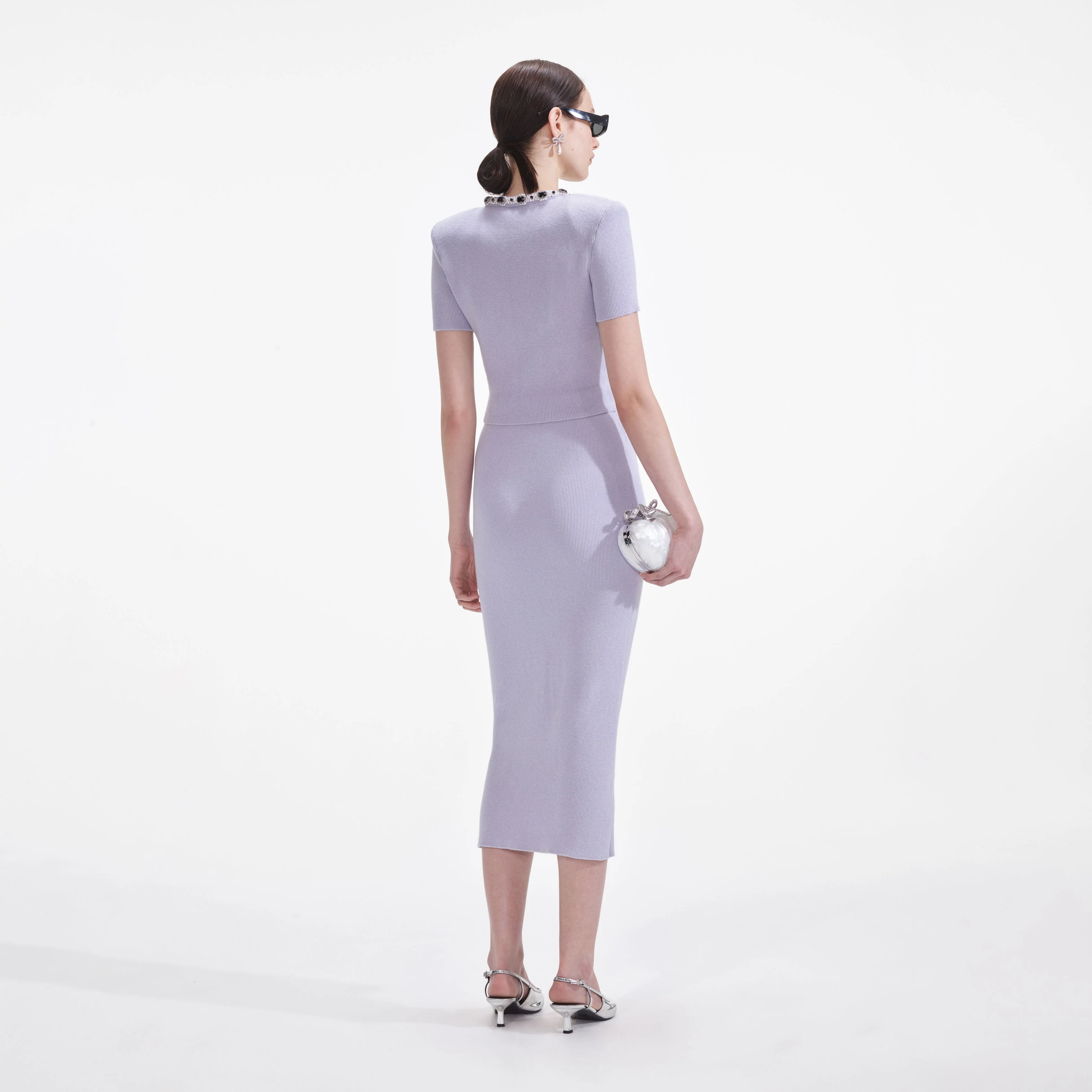 Lilac Embellished Knit Midi Skirt