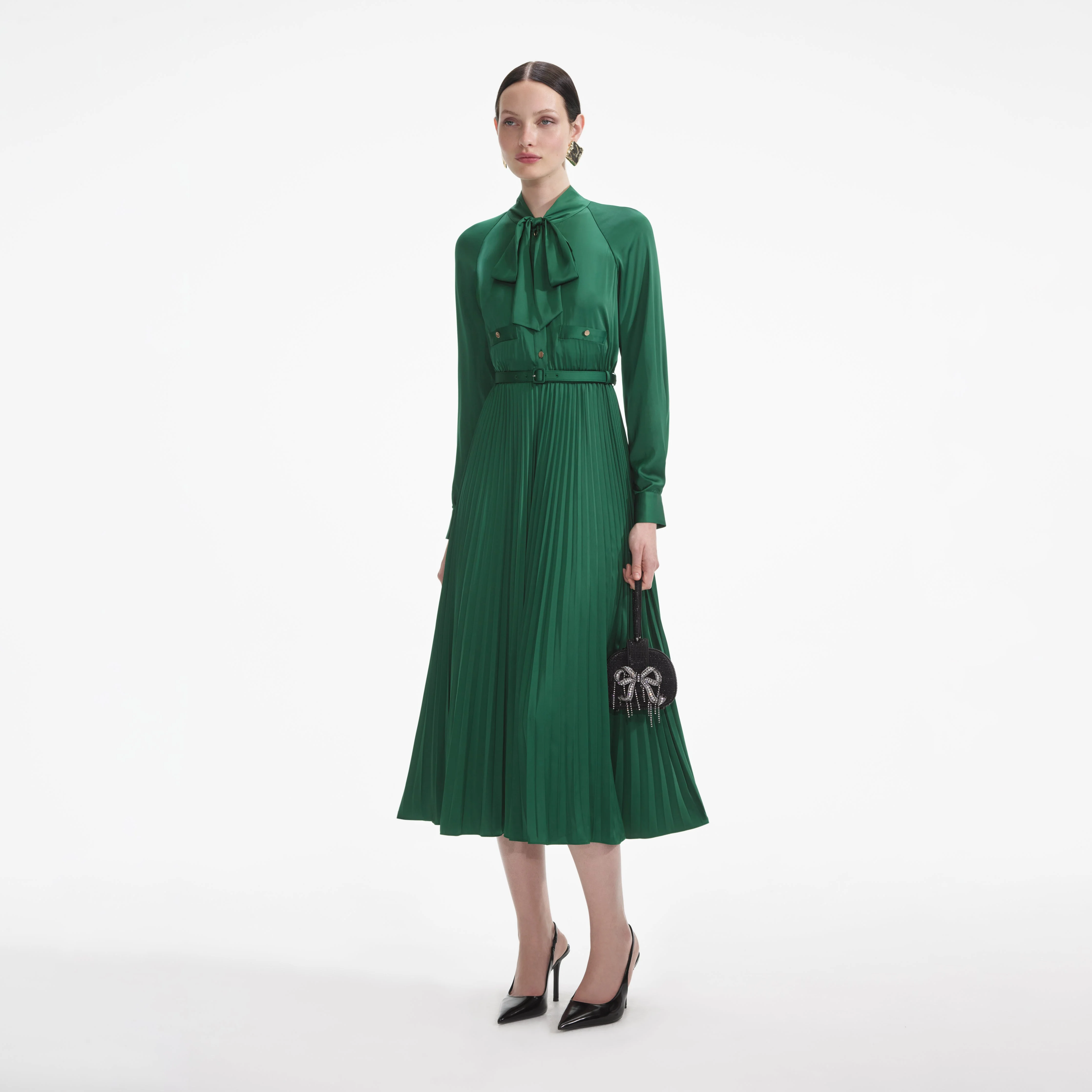 Green Satin Midi Dress