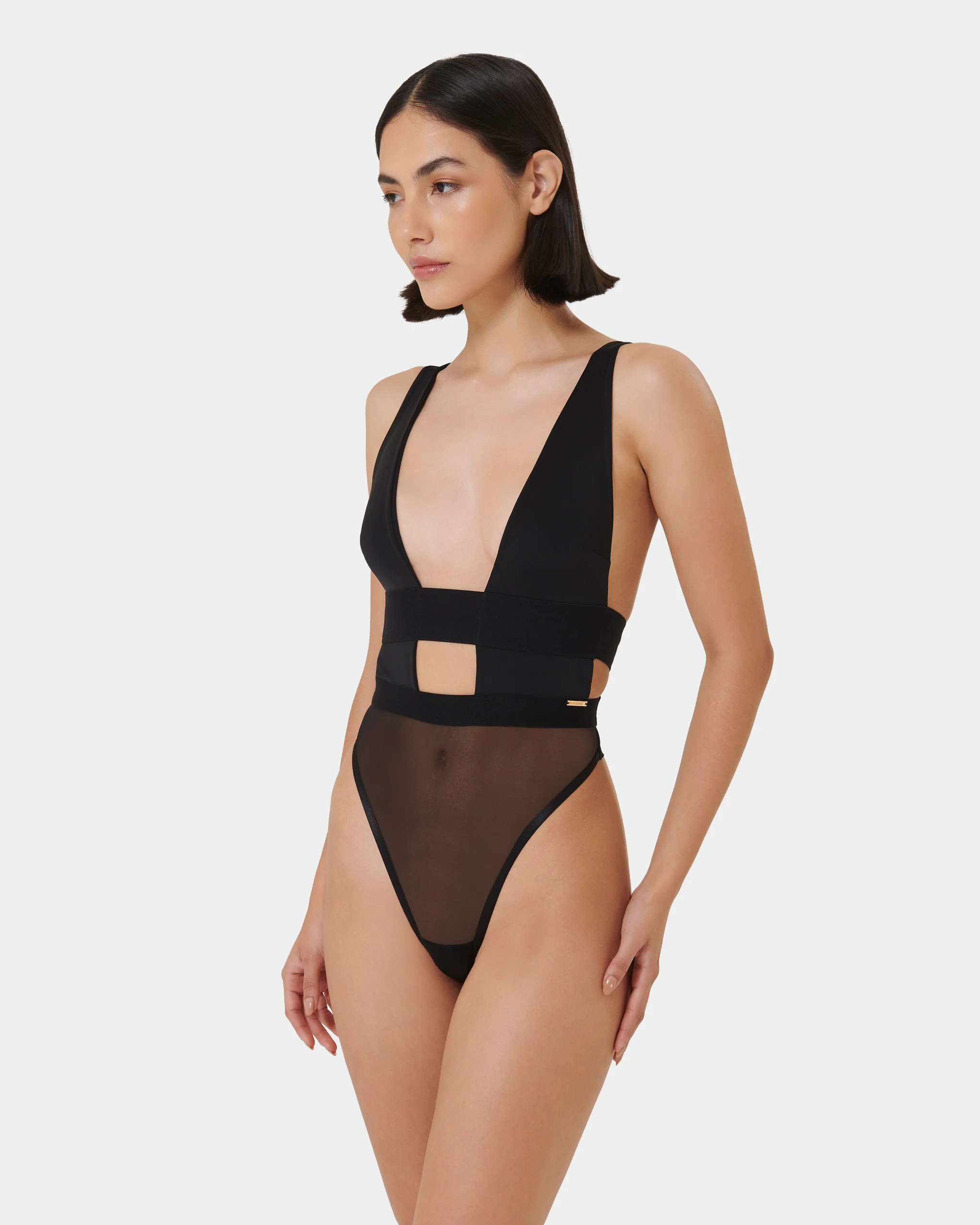 Topaz Strappy Sheer Bodysuit Black