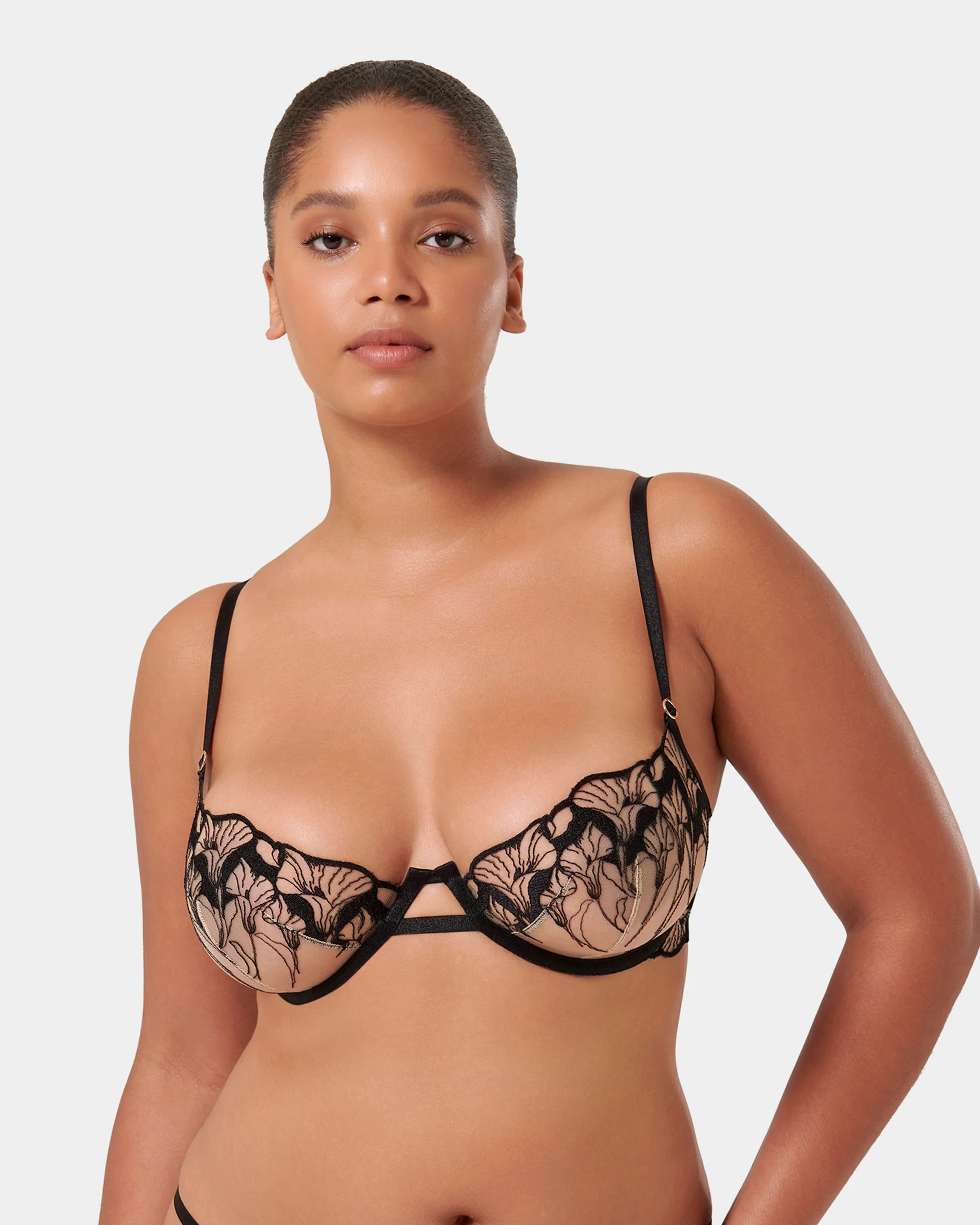 Kalmia Floral Embroidered Bra Black