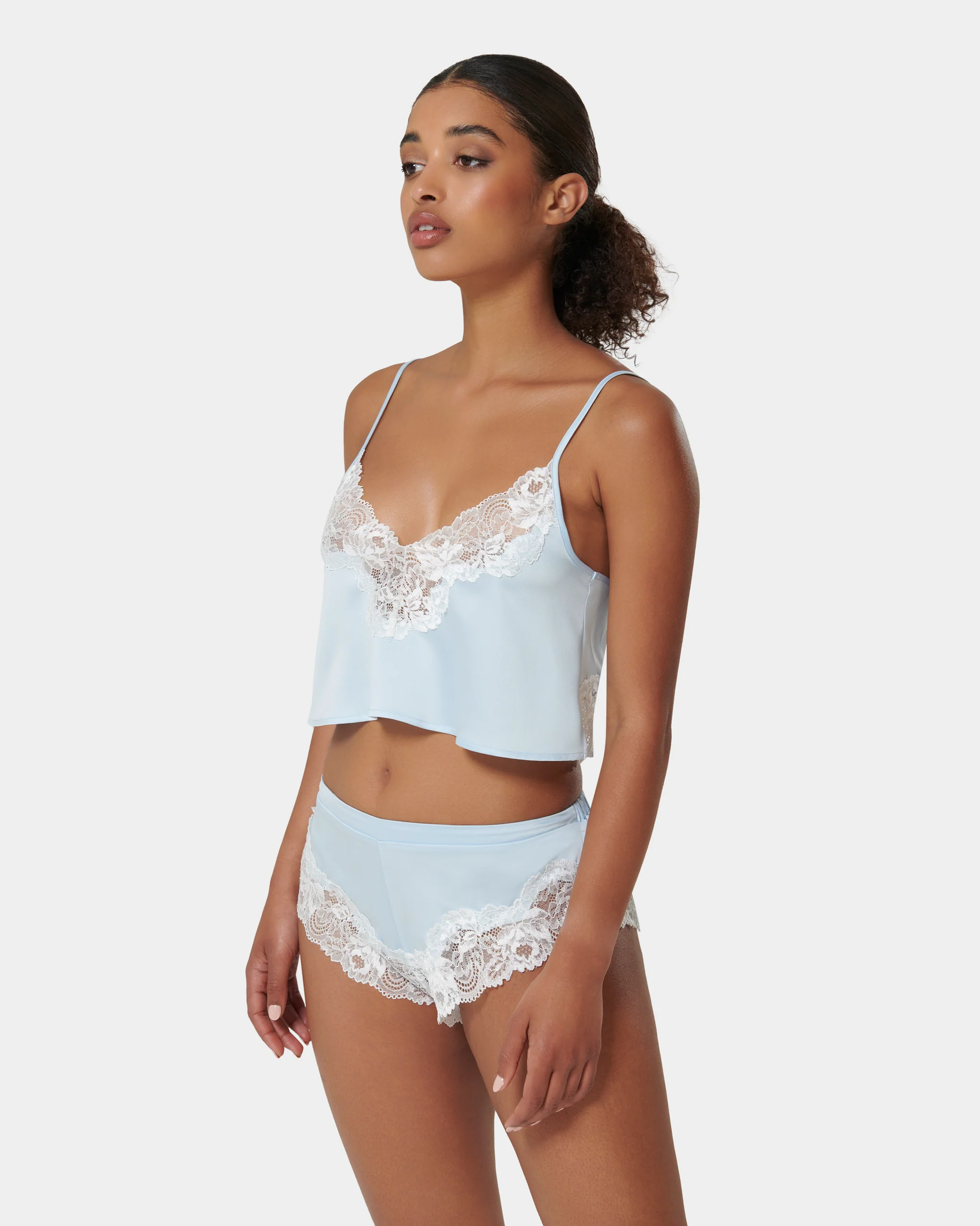 Isabella Luxury Satin Cami and Short Set Ice Water Blue/White