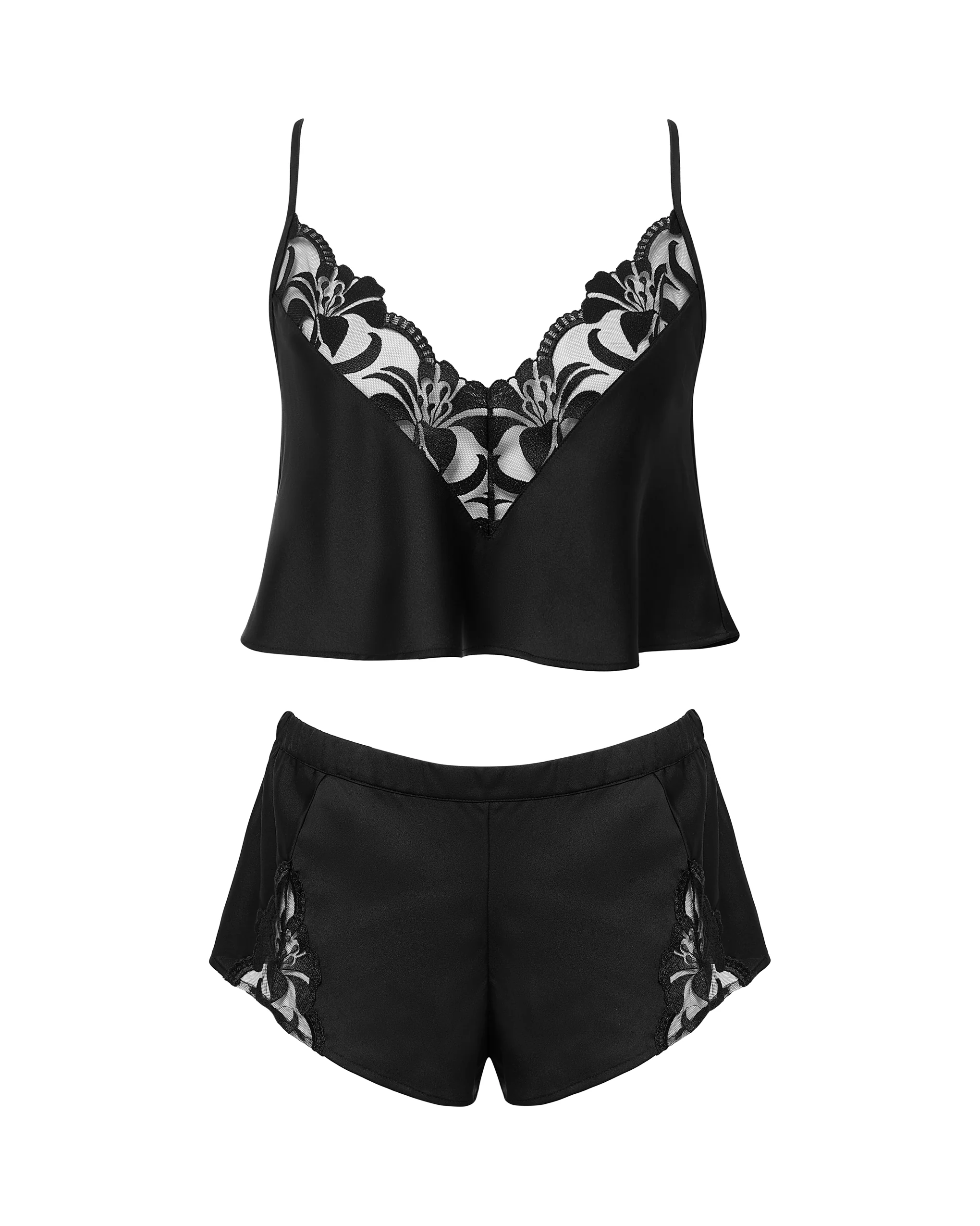 Leonora Luxury Satin Cami and Short Set Black