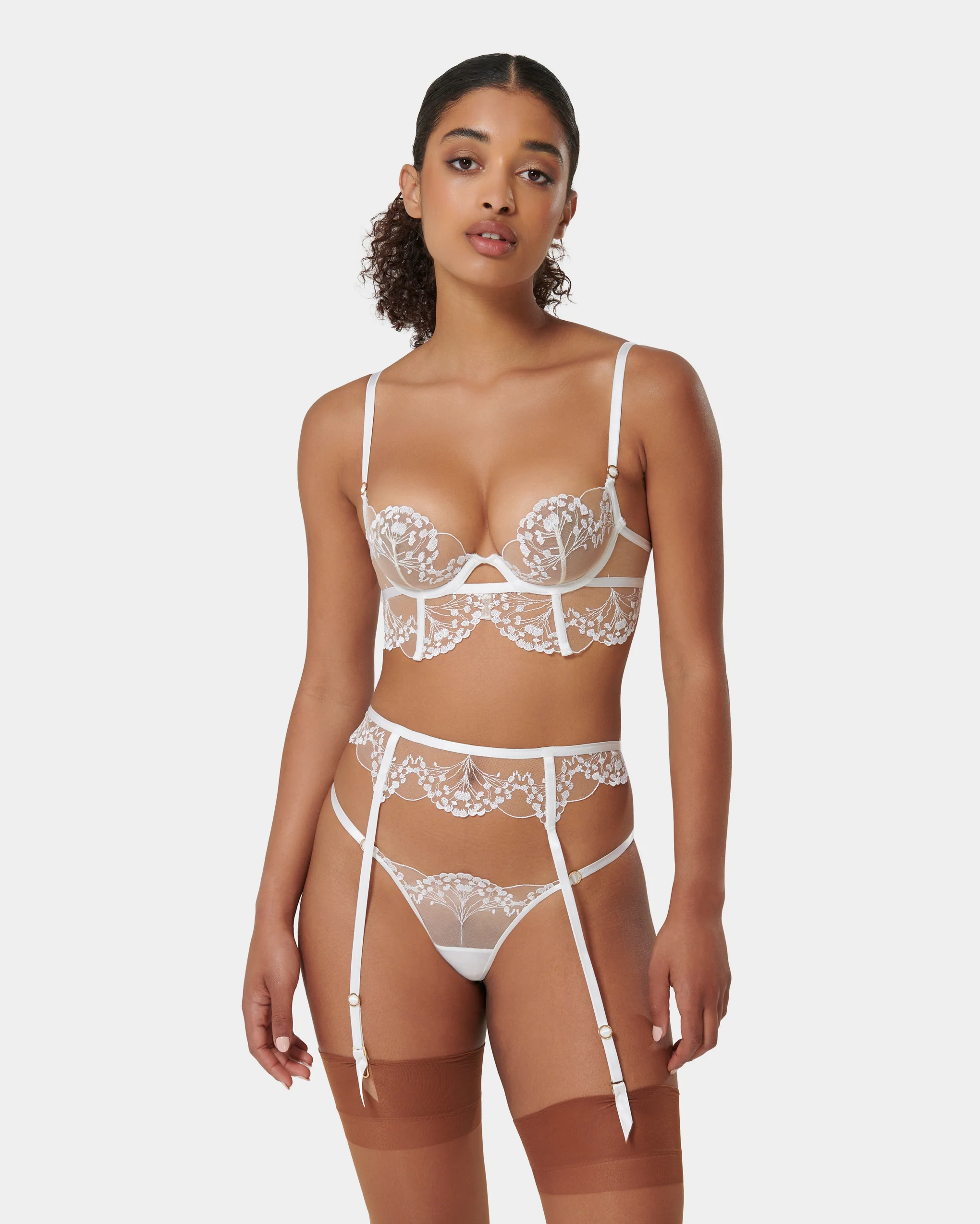Marisa Suspender White/Sheer