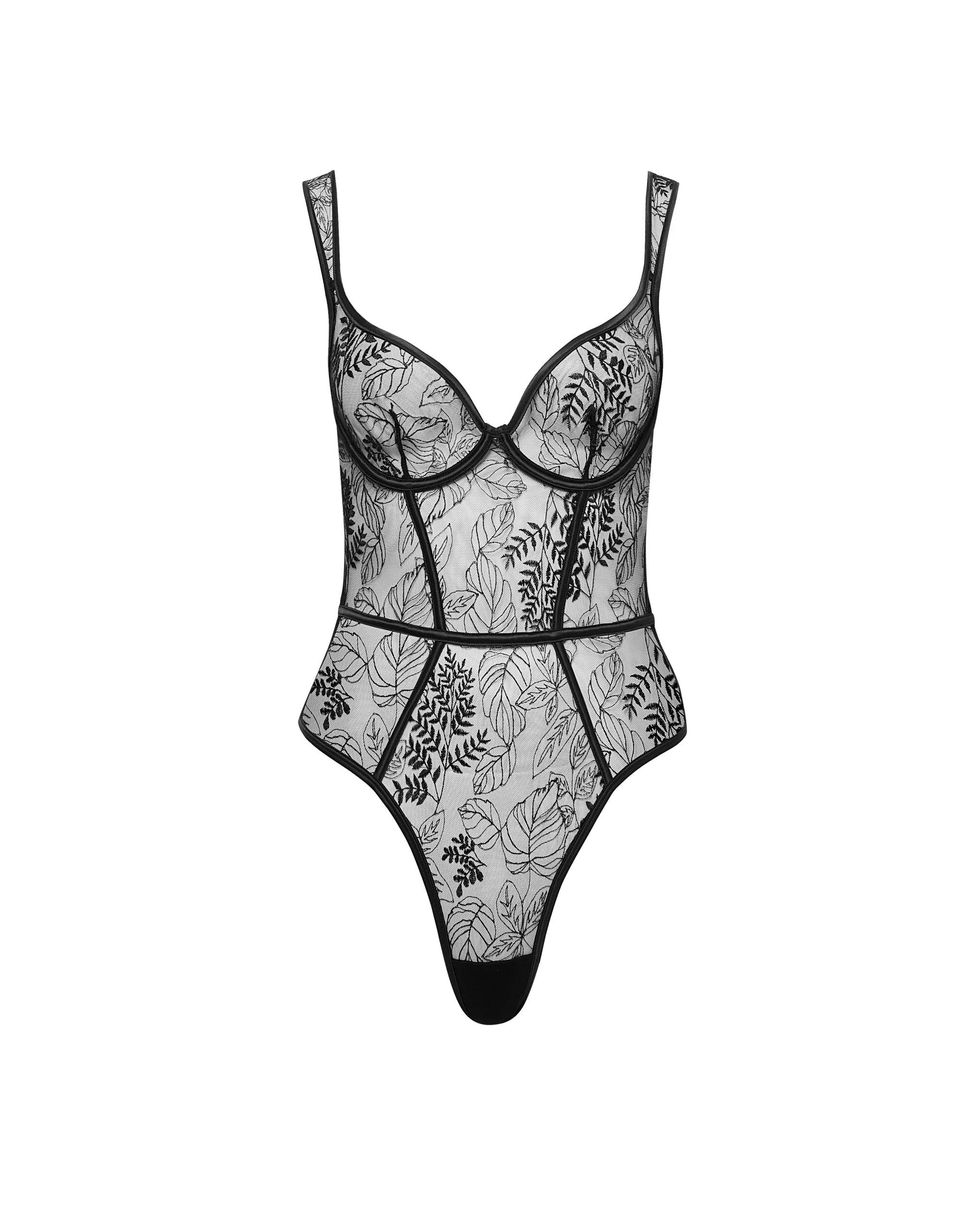 Seraphim Embroidered Sheer Bodysuit Black