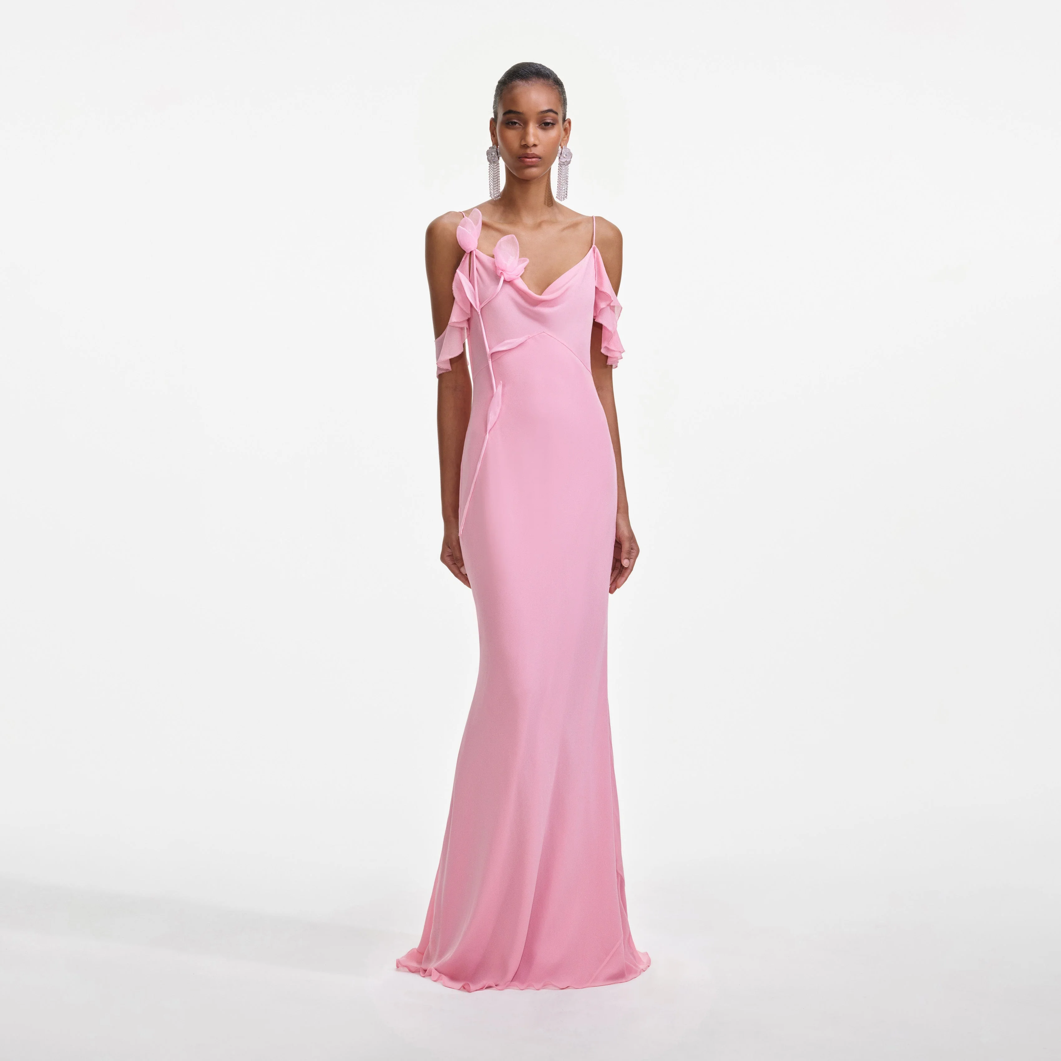 Pink Georgette Flower Maxi Dress