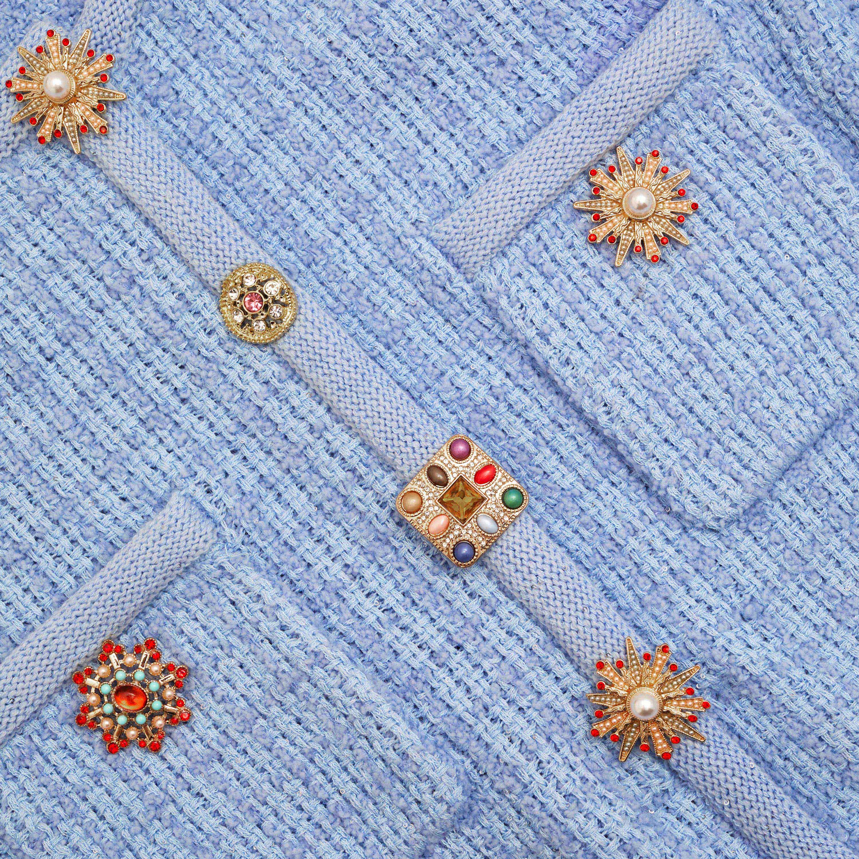 Blue Jewel Button Knit Mini Dress