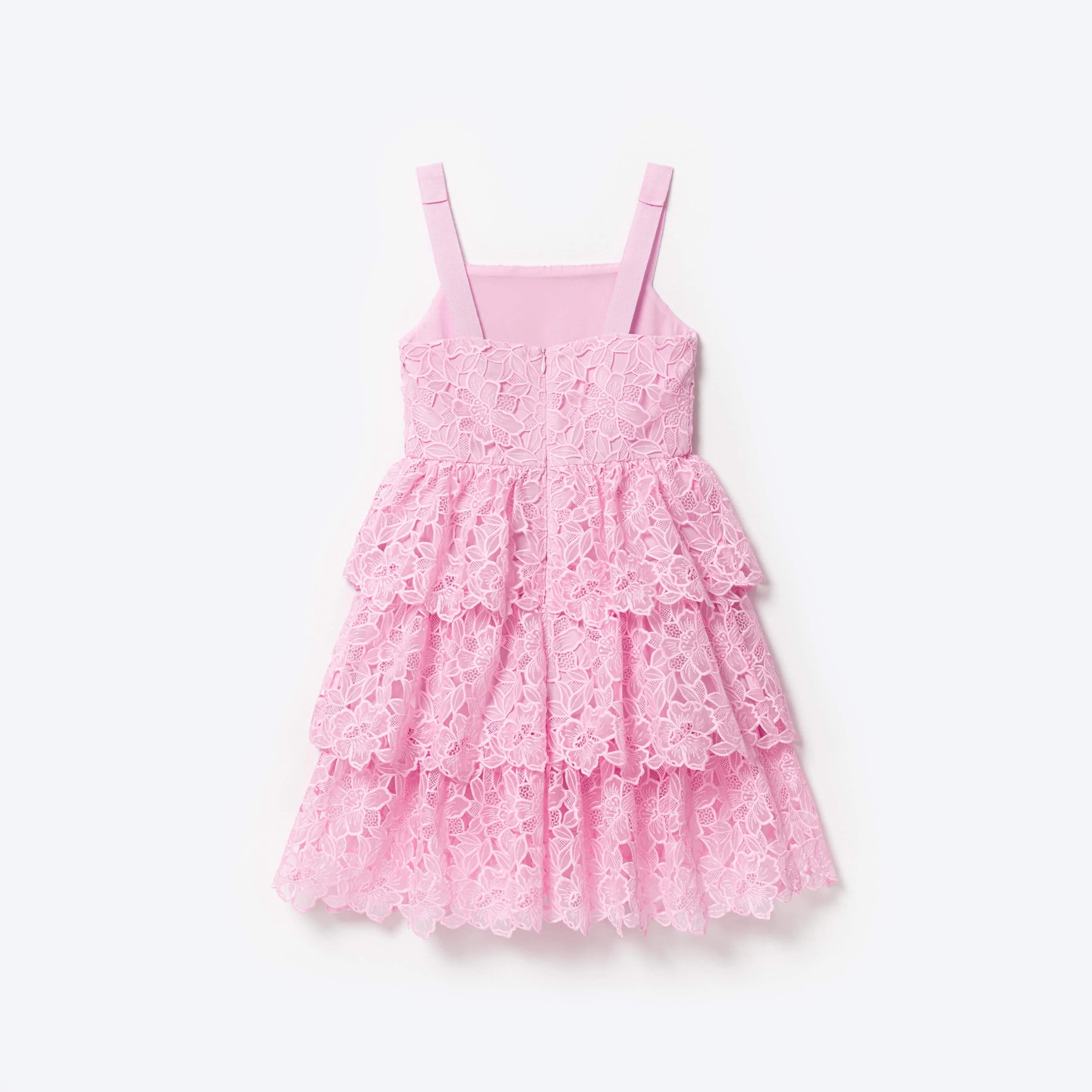 Pink Organza Lace Midi Dress